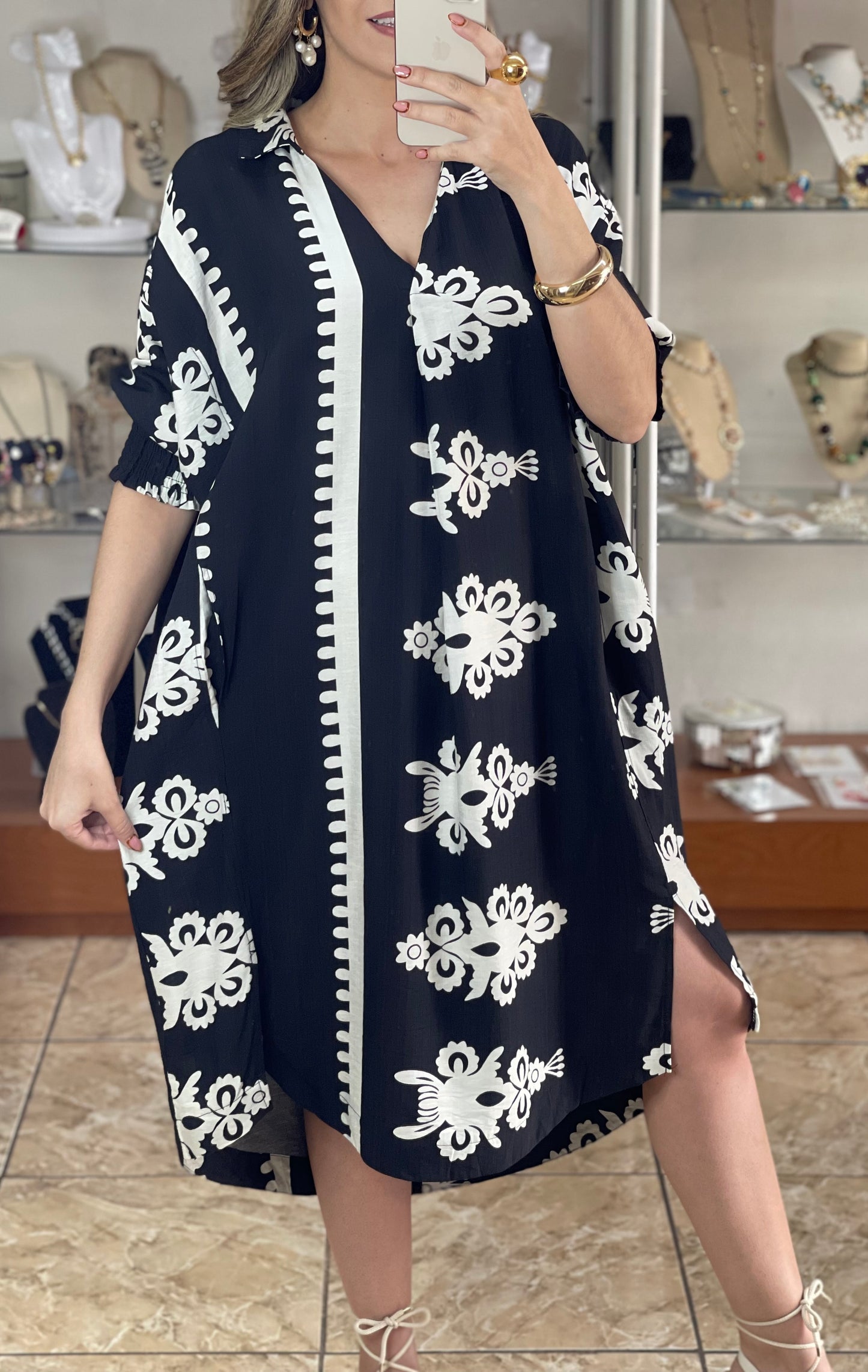 Abstract Print Midi Dress