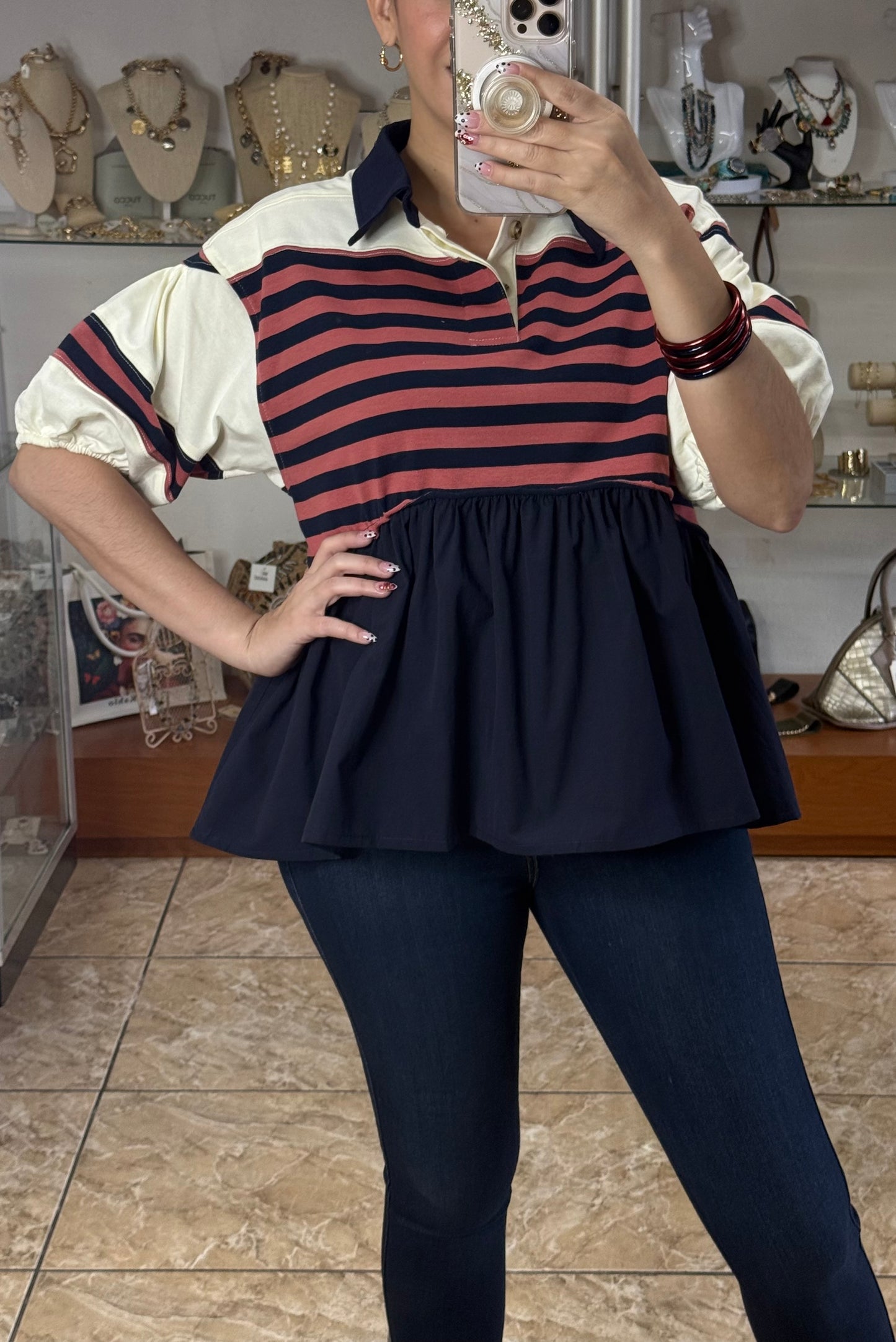 Navy Mix Stripes Top