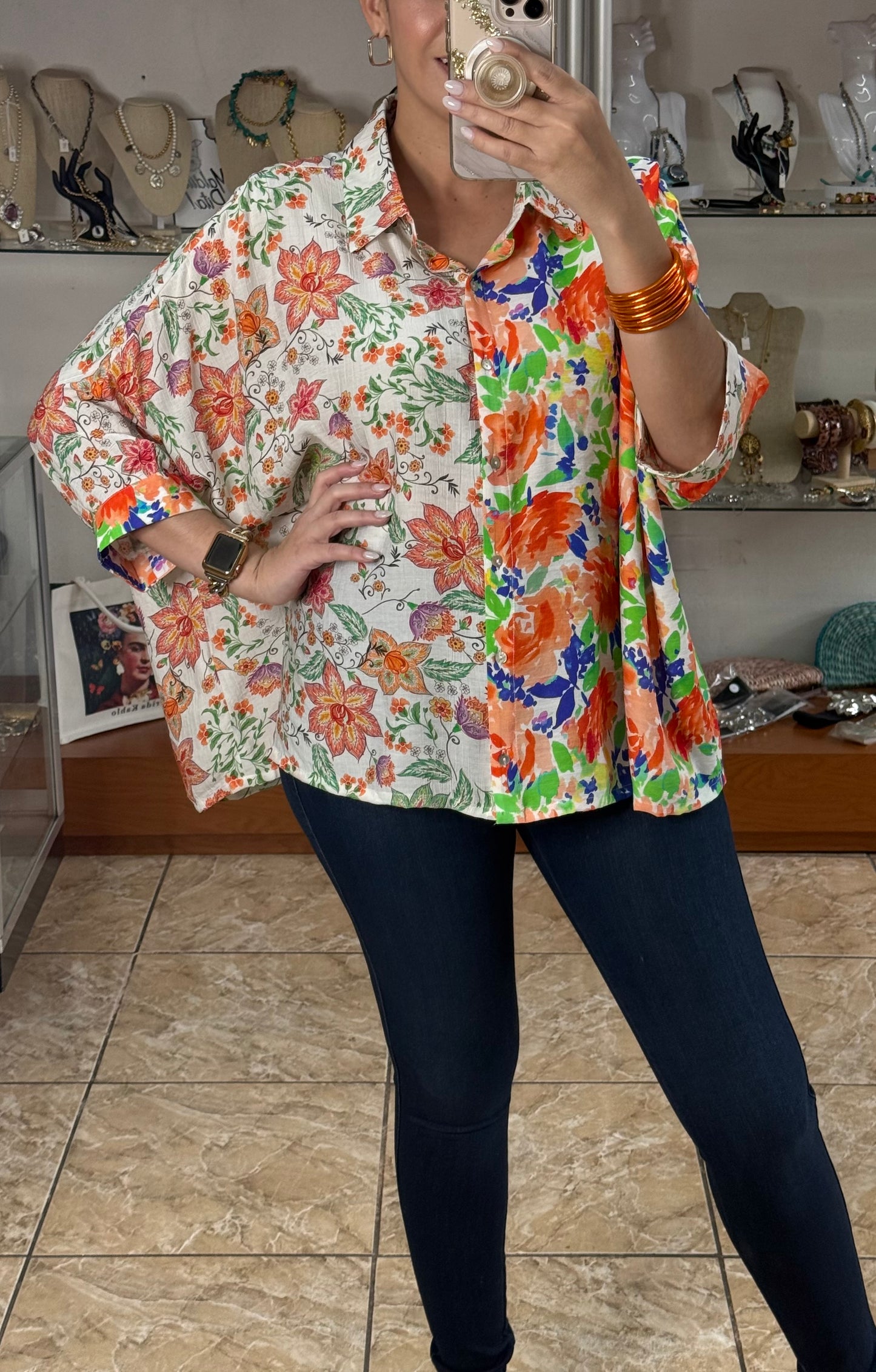 Orange Mix Floral Tunic Top