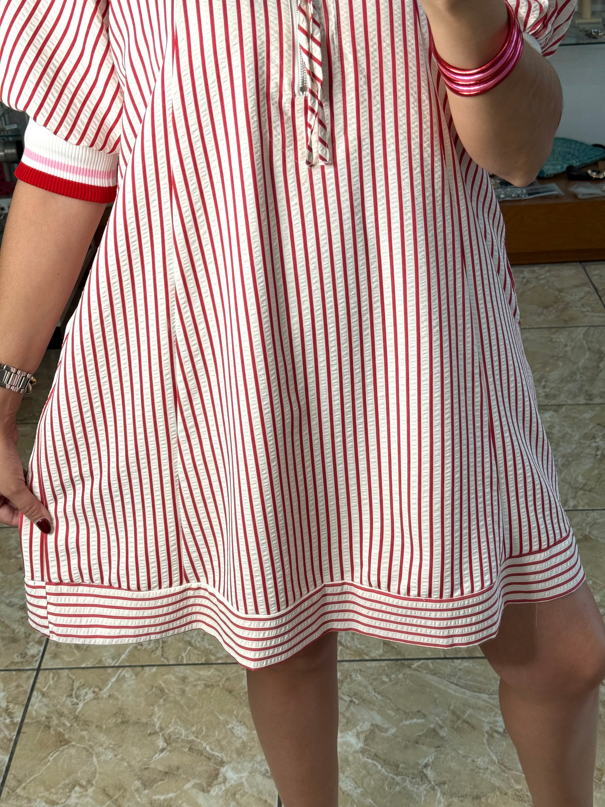 Collared Half-Zip Striped Tunic Dress