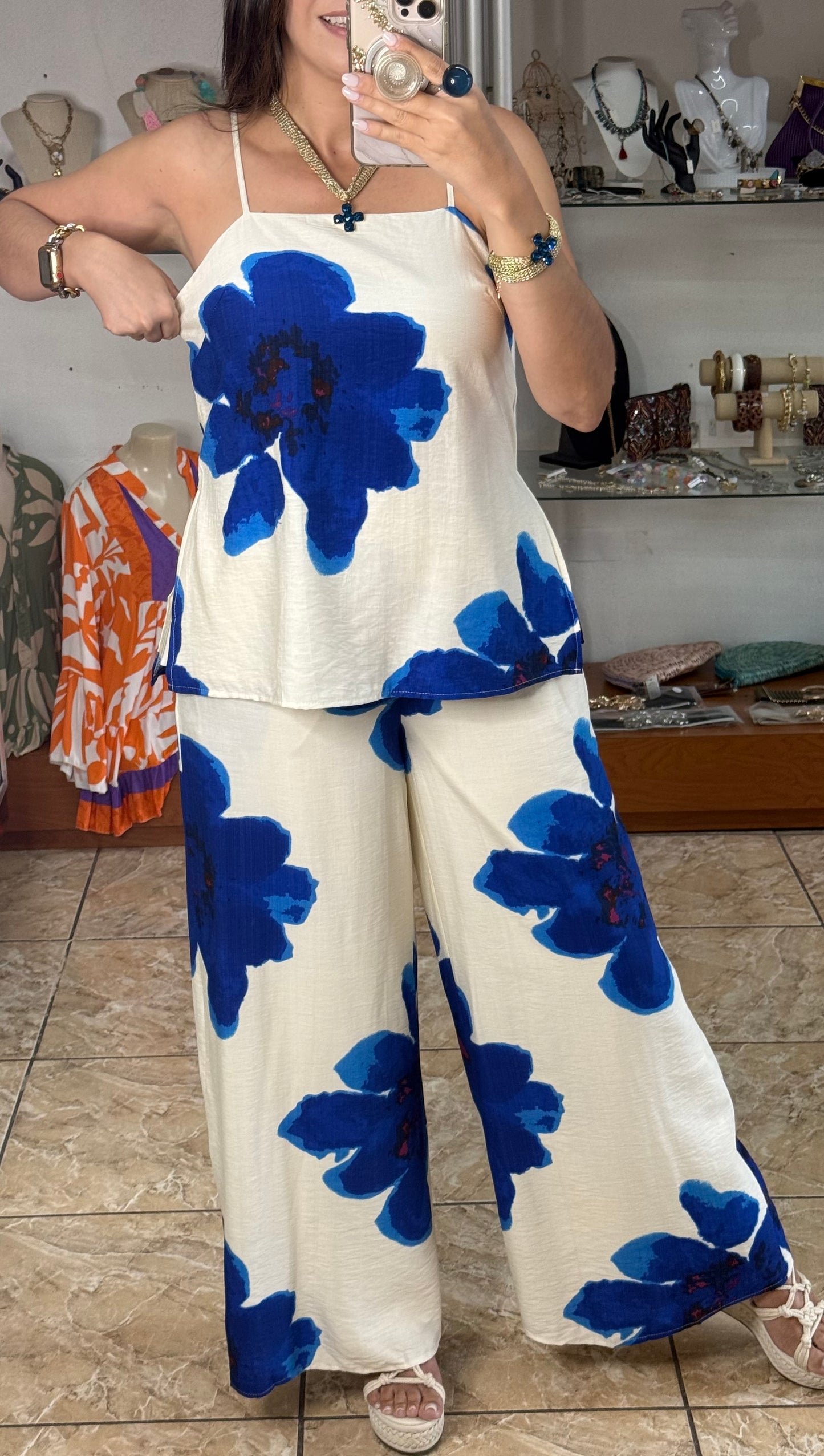 Blue Flowers Top & Pant Set
