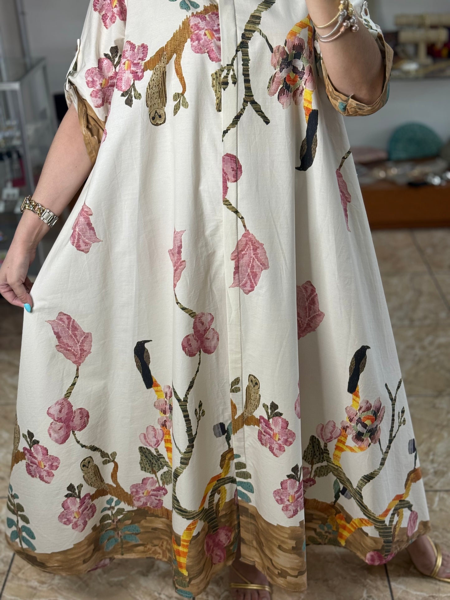 OS Flowers and Birds Maxi Dress (NO RETURNS OR EXCHANGE)