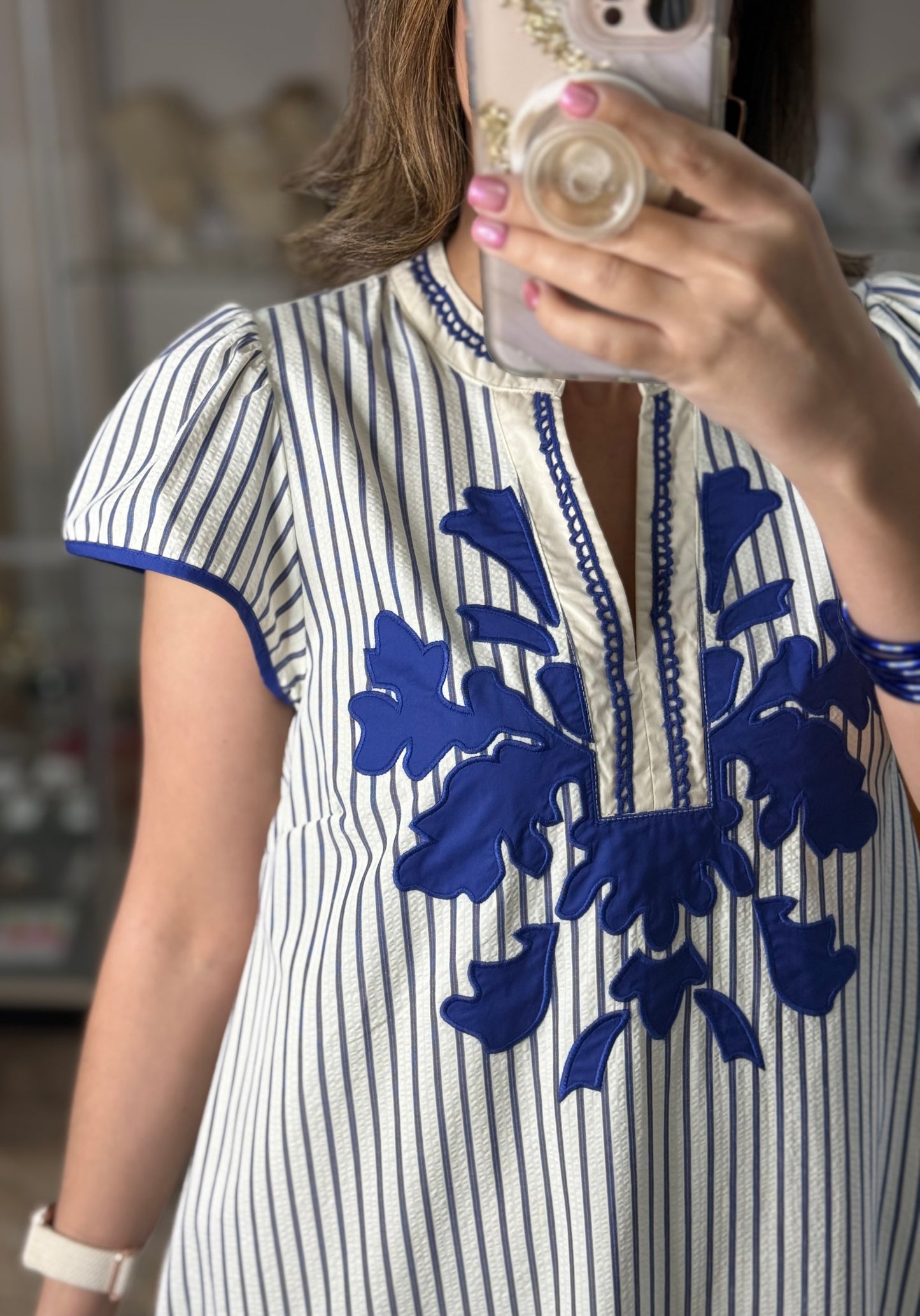 Stripes Embroidered Midi Dress