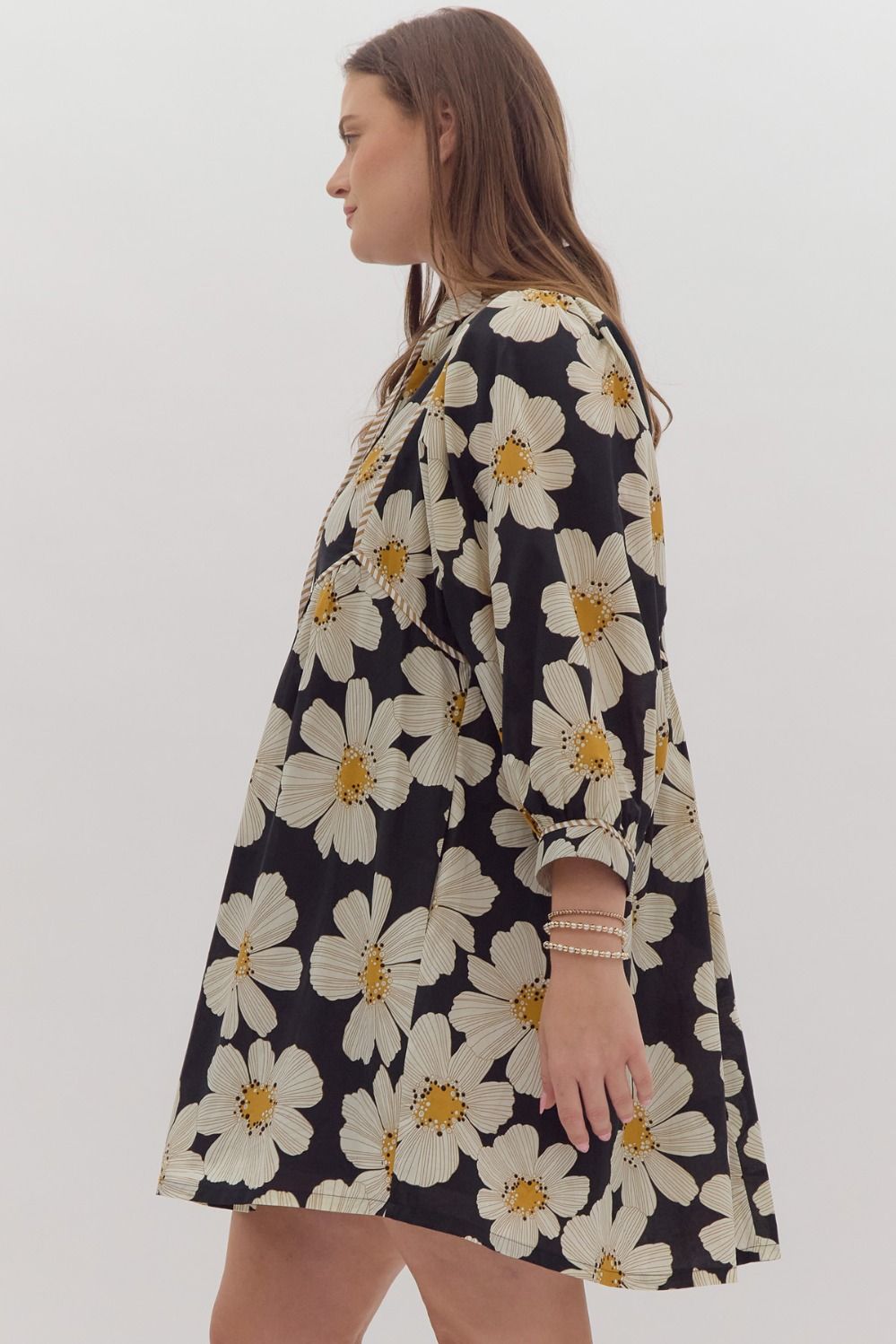 Black Floral V-Neck Mini Dress (PLUS)