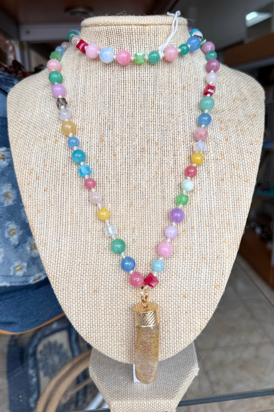Multicolor Long Necklace with Pendant Detail (NO RETURNS OR EXCHANGE)