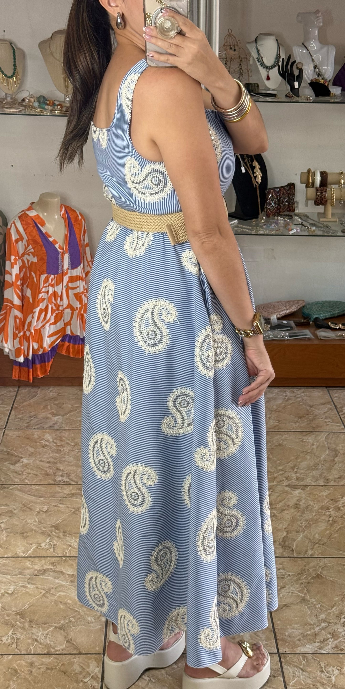 Paisley & Stripes OS Belted Maxi Dress (NO RETURNS OR EXCHANGE)