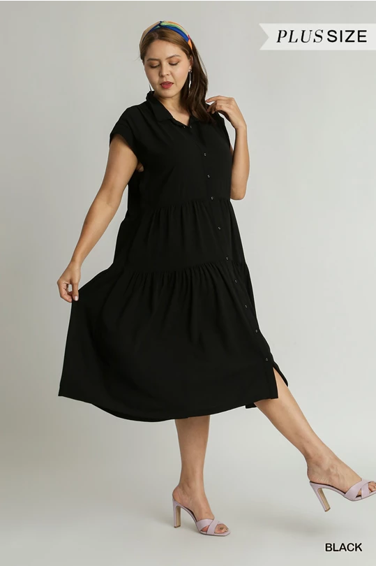 A-Line Tiered Button Maxi Dress