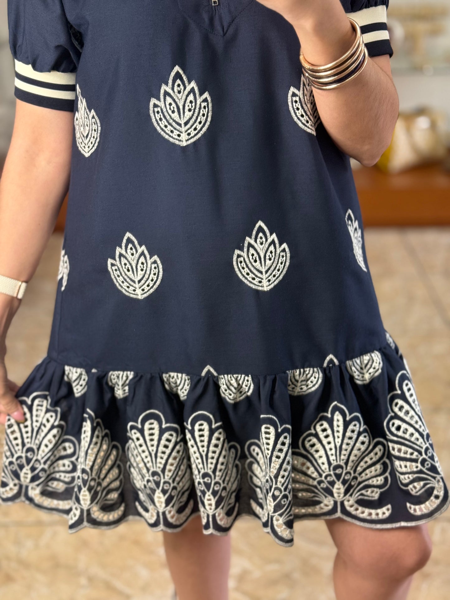 Navy Embroidered Mini Dress (FINAL SALE)