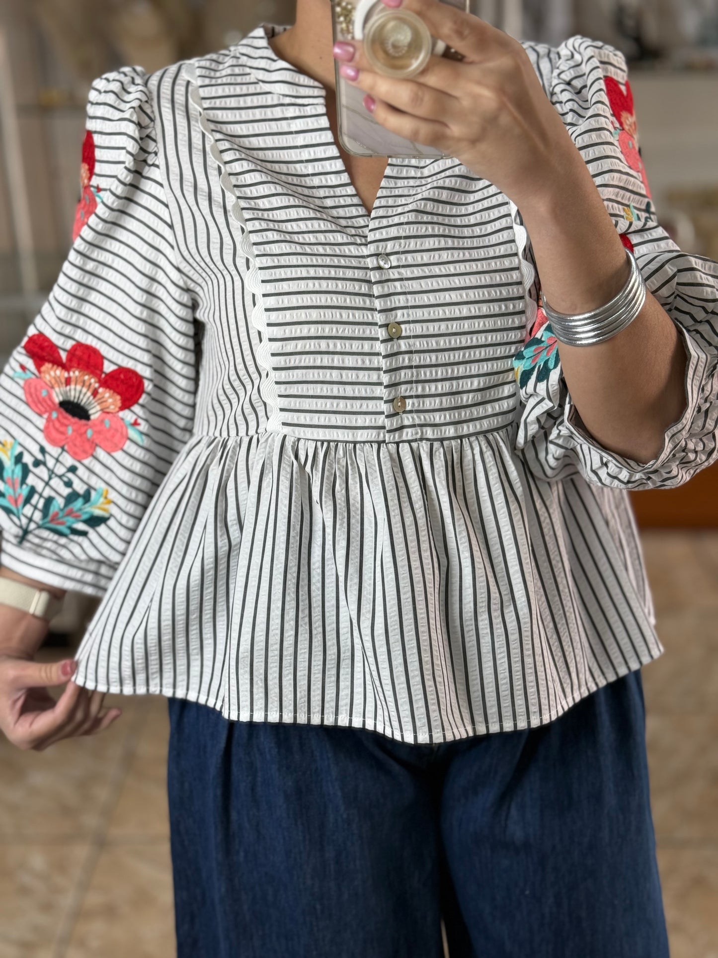 Stripes and Flowers Peplum Top