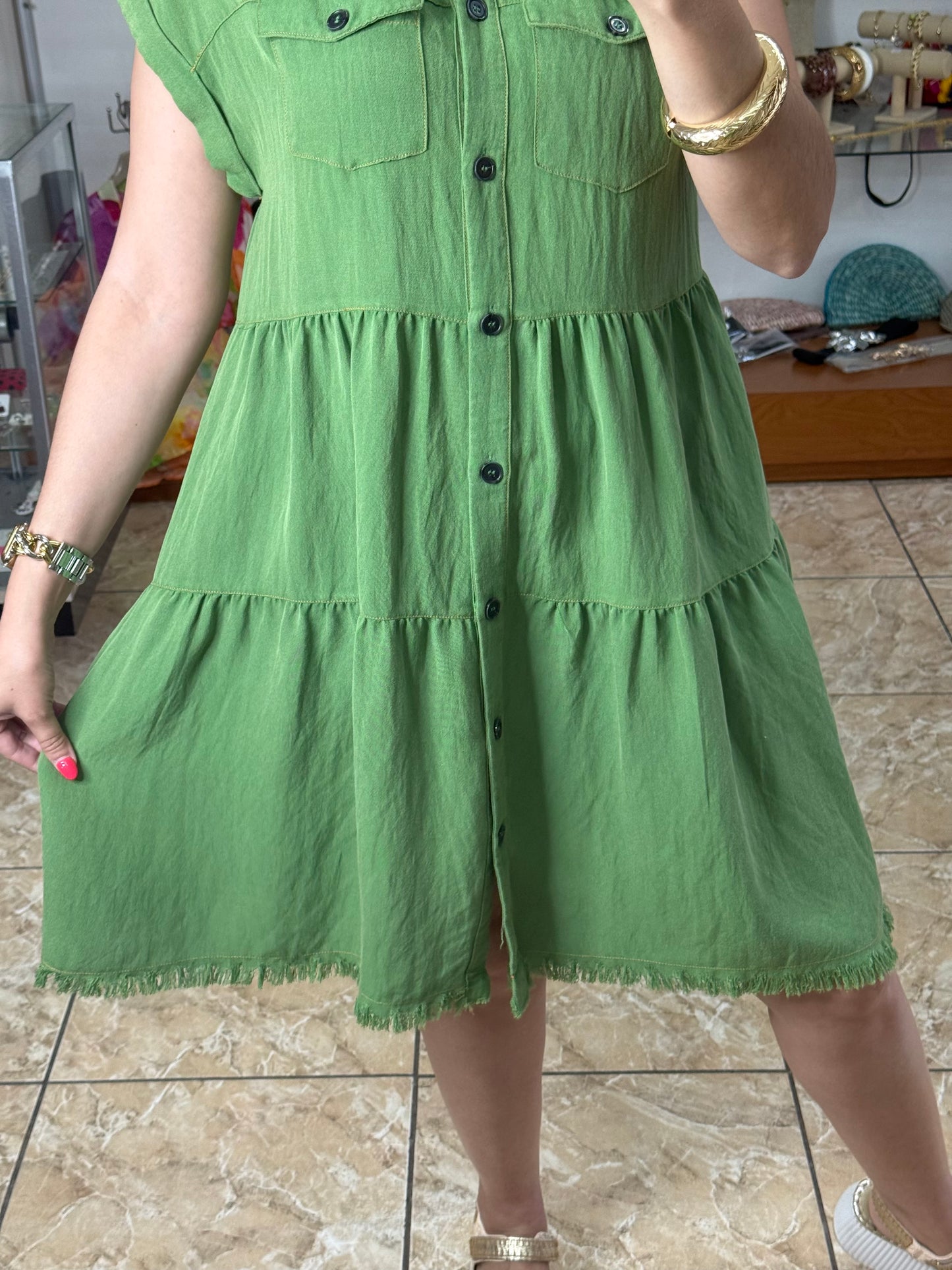 Sage Button Down Short Dress