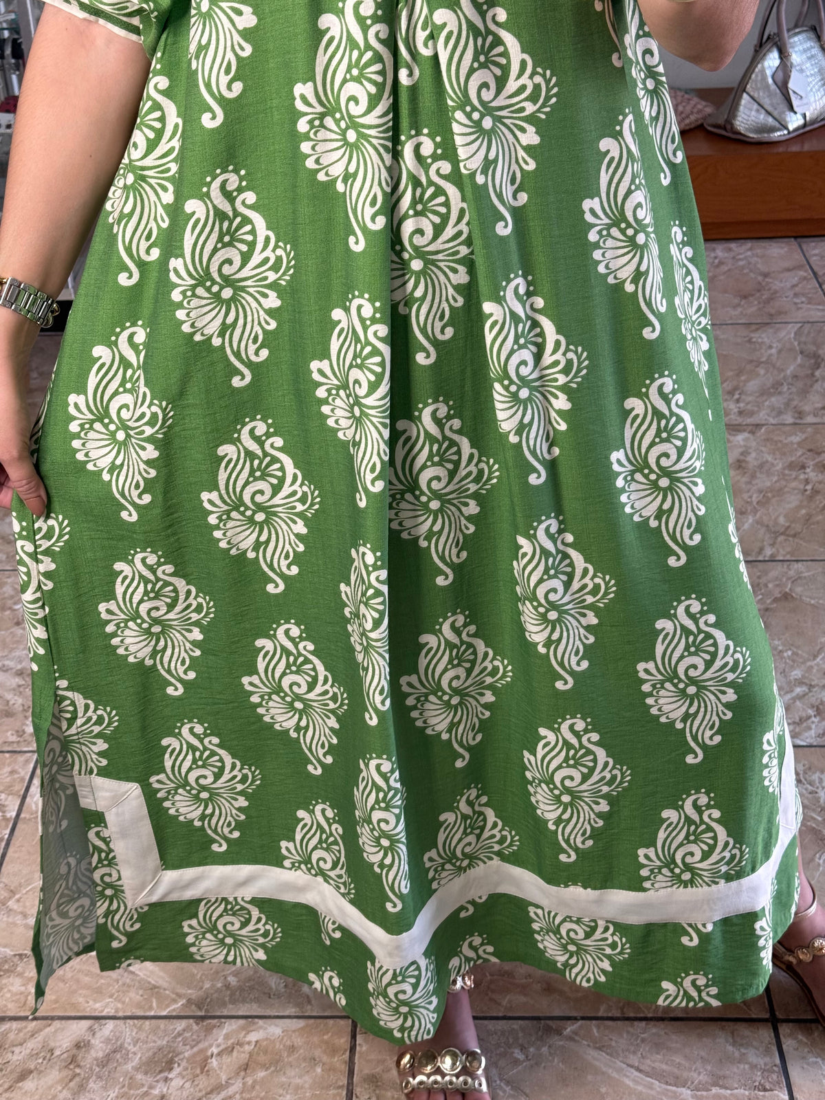 Green Abstract Print Midi Dress