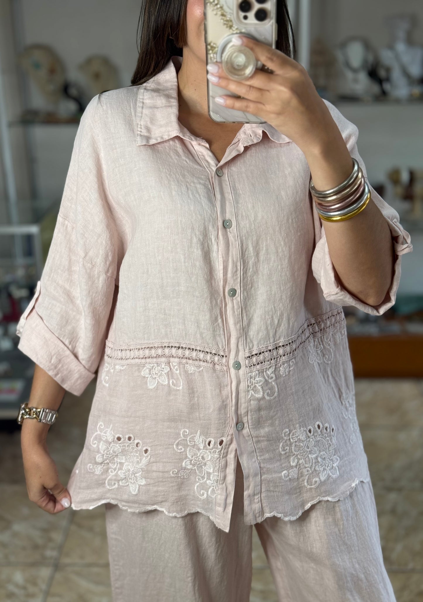 OS Button Down Top & Pant Set (NO RETURNS OR EXCHANGE)