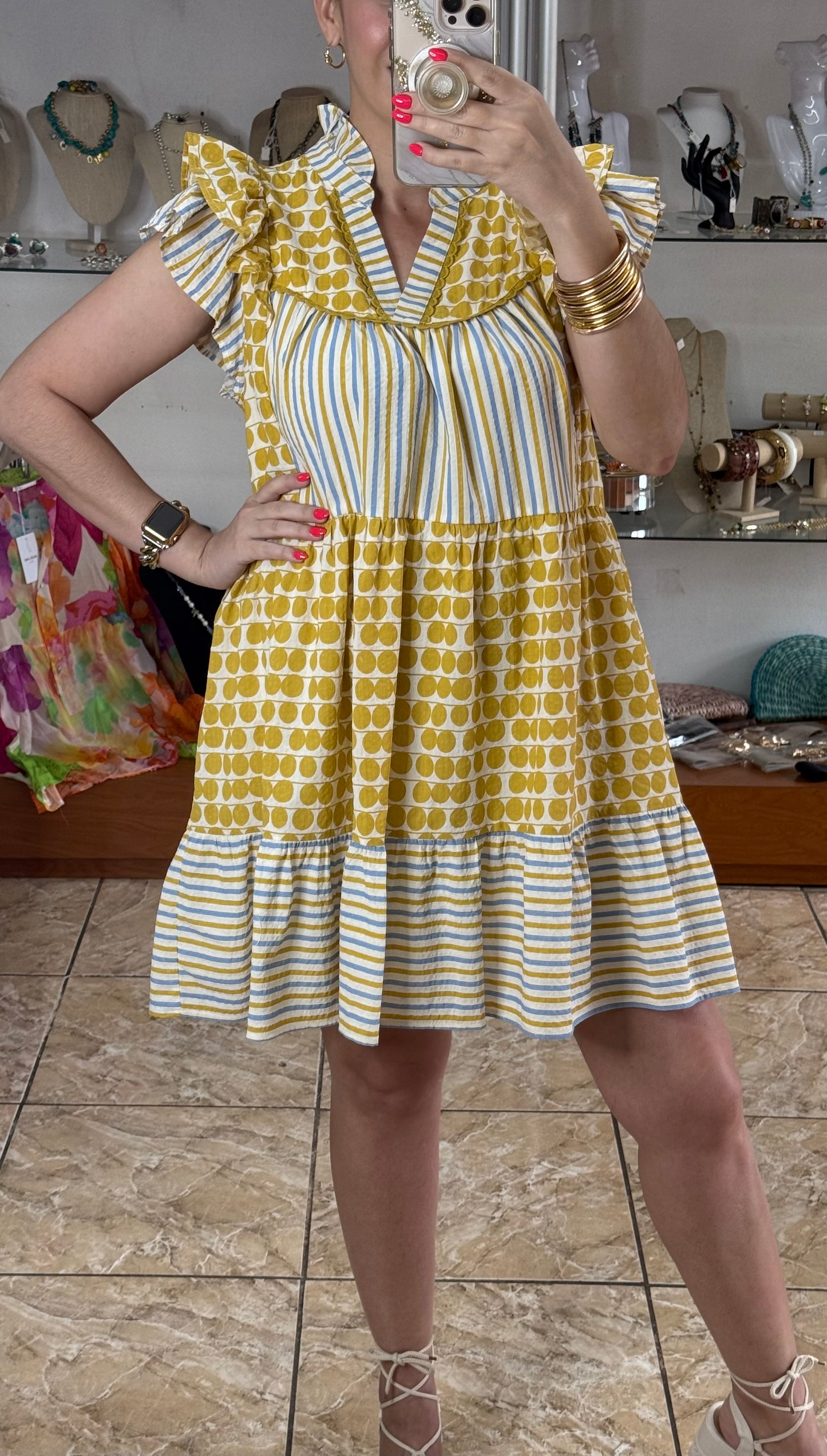 Merigold Mix Flutter Sleeves Dress