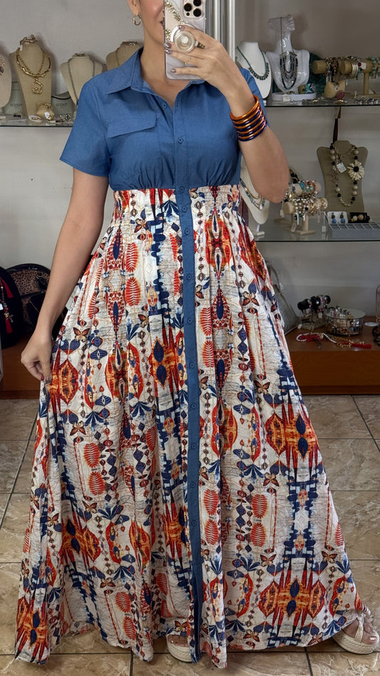 Printed Button Down Maxi Dress