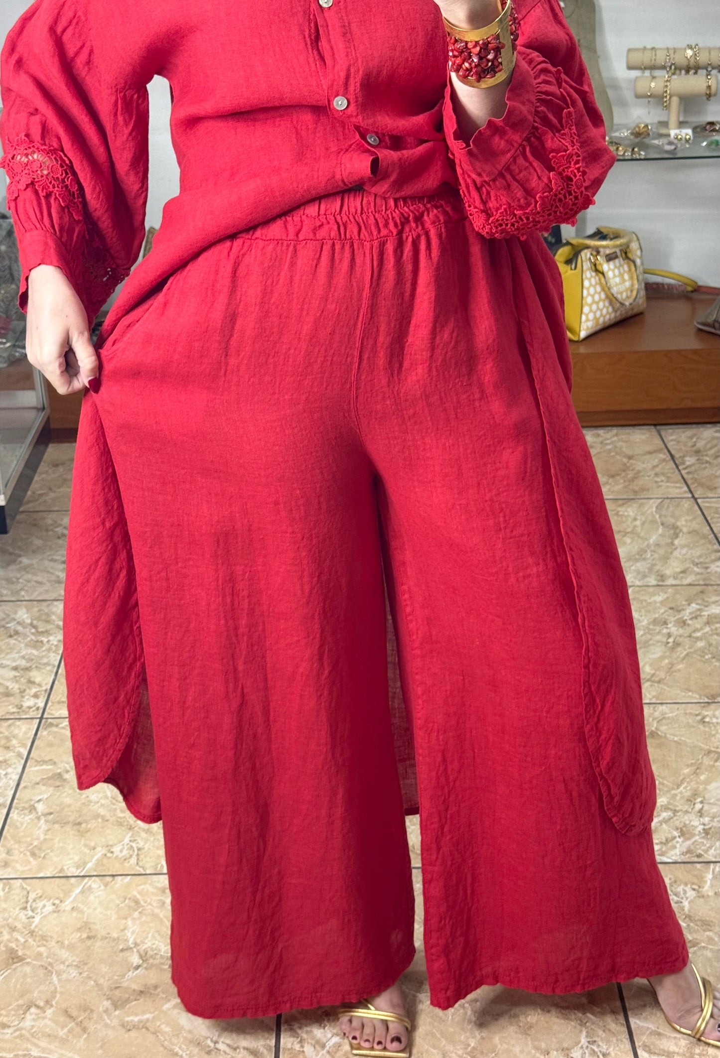 High/Low OS Linen Pant Set (FINAL SALE)