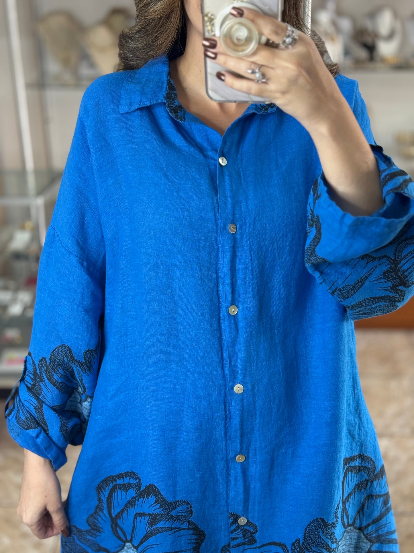 Blue Floral OS Linen Set (FINAL SALE)