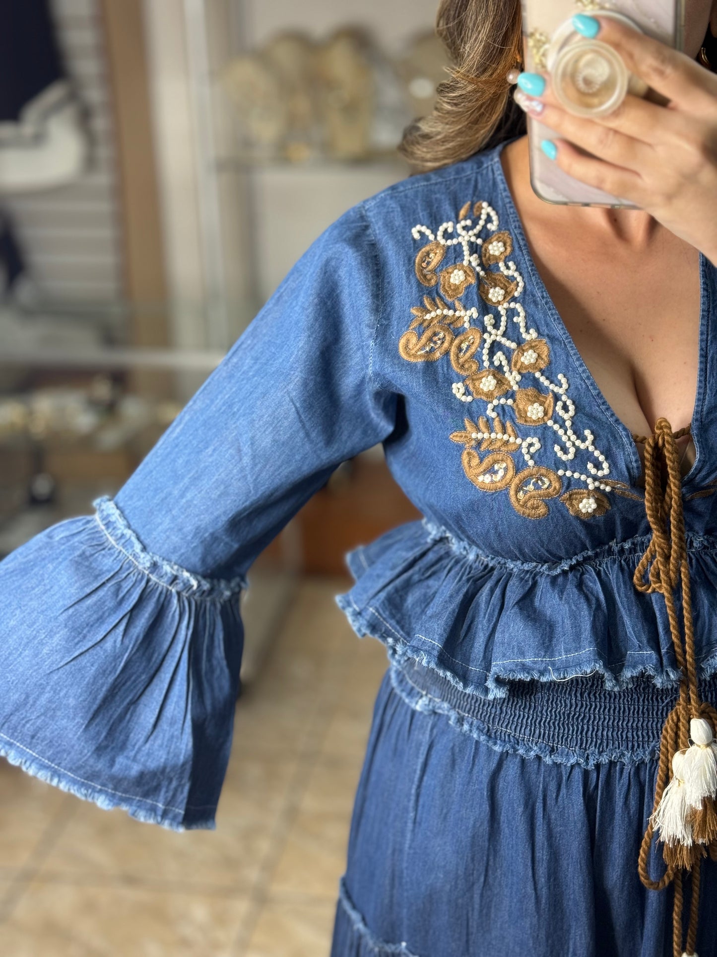 OS Denim Crop Top and Skirt Set (NO RETURNS OR EXCHANGE)