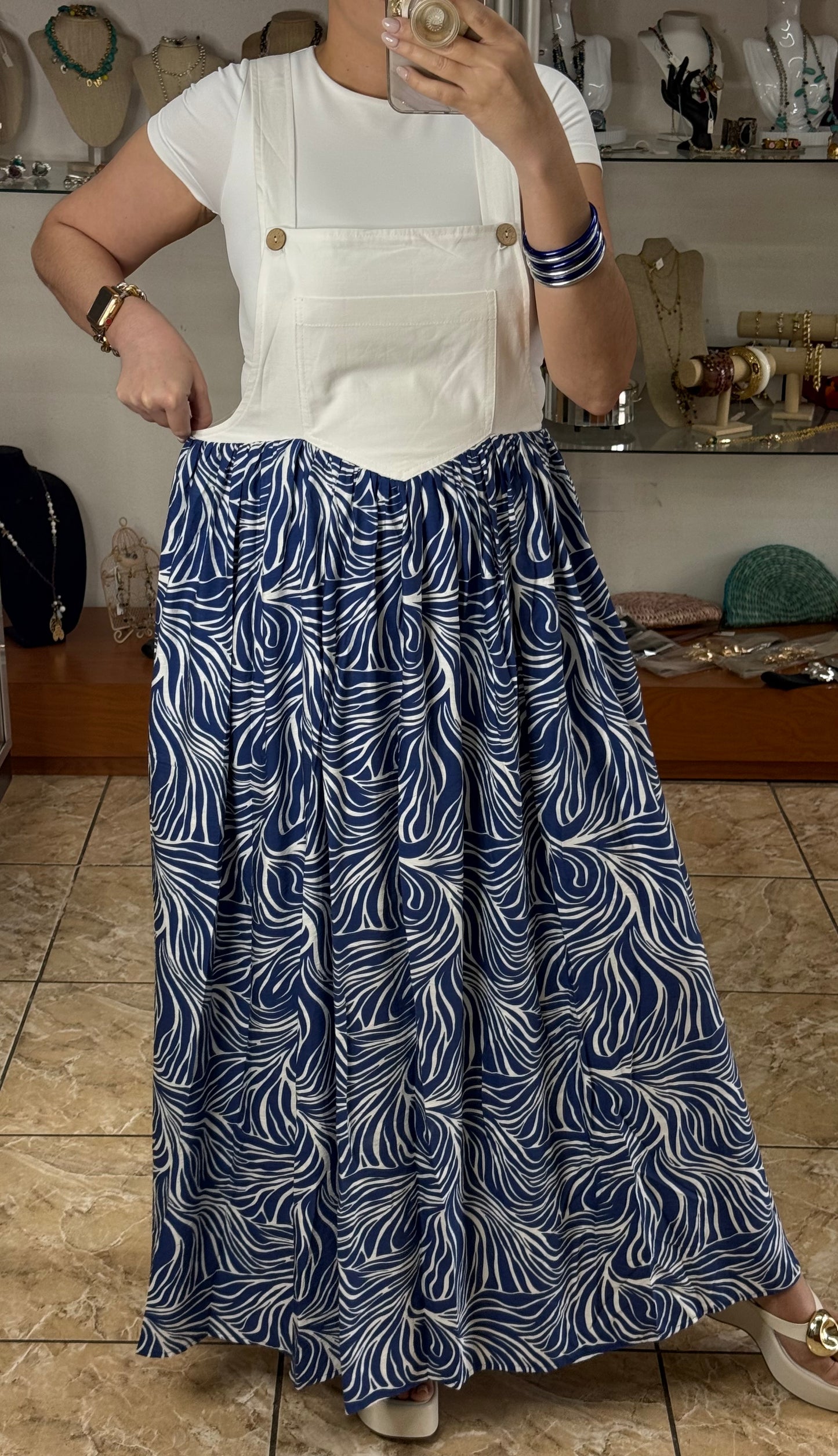 Navy Mix Overall Dress