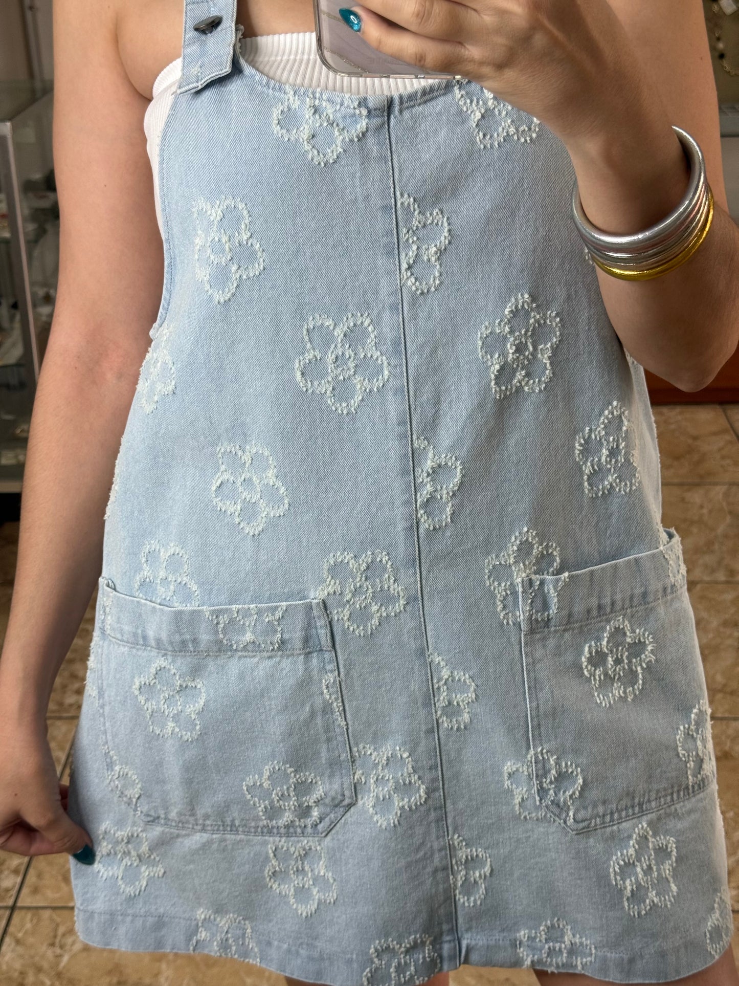Floral Denim Overall Dress