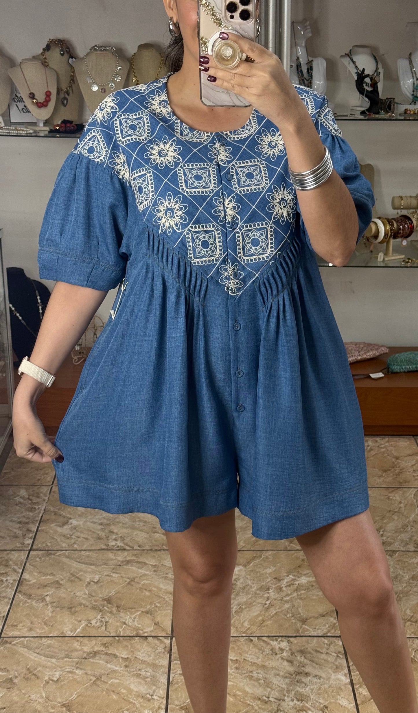 Embroidered Blue Romper