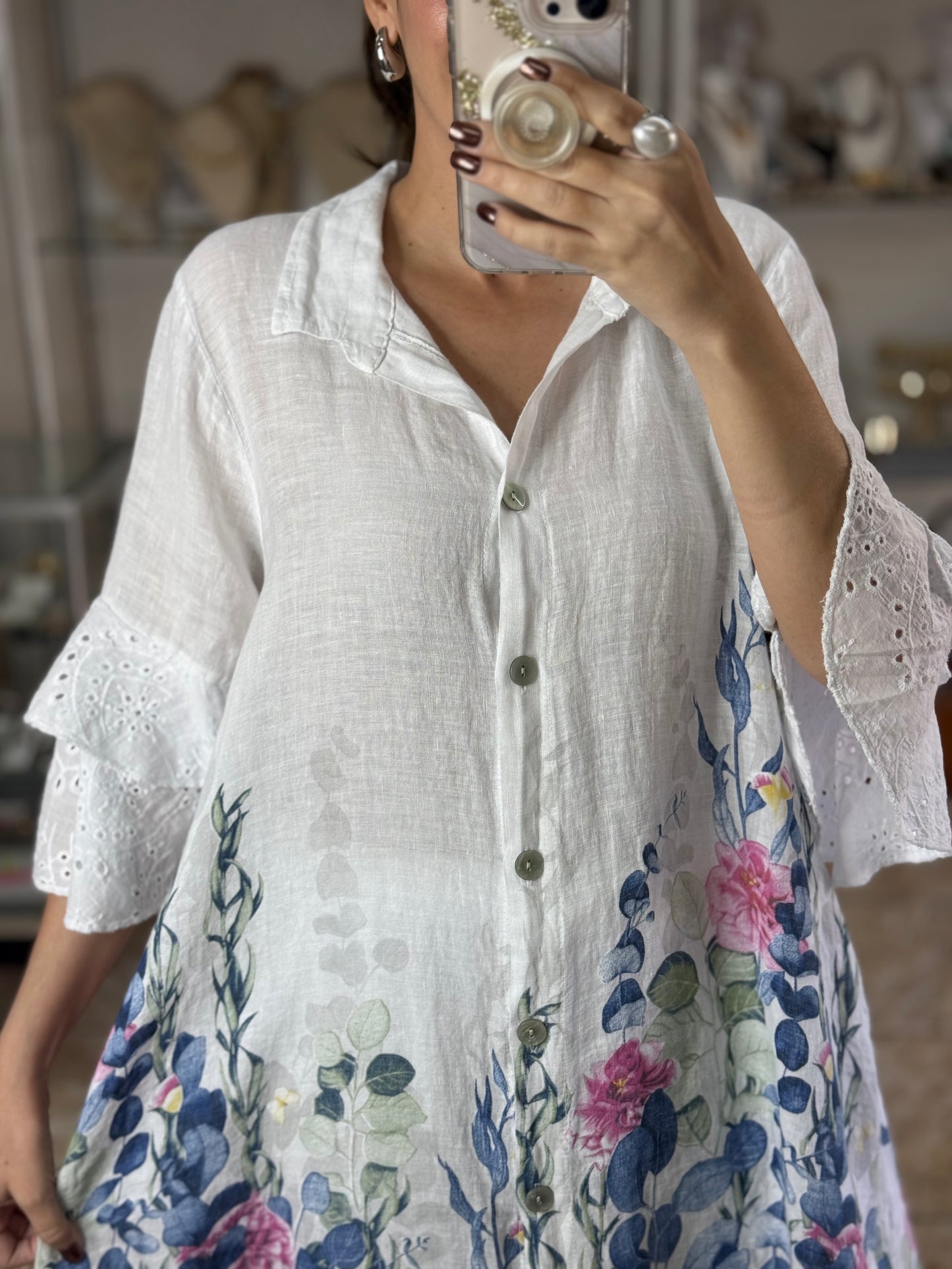 Linen Floral OS Top/Dress and Pant Set (FINAL SALE)