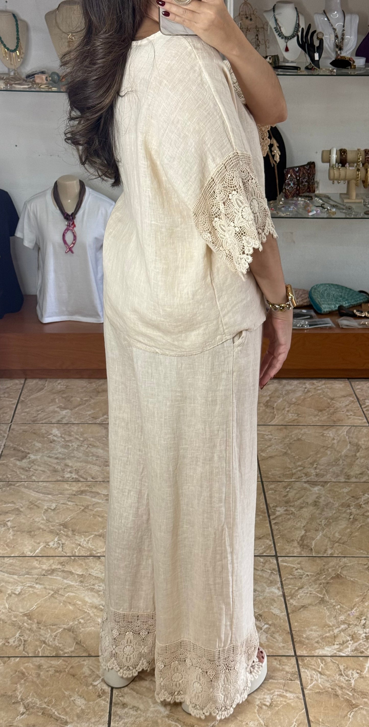 Crochet Trim OS Linen Set (NO RETURNS OR EXCHANGE)