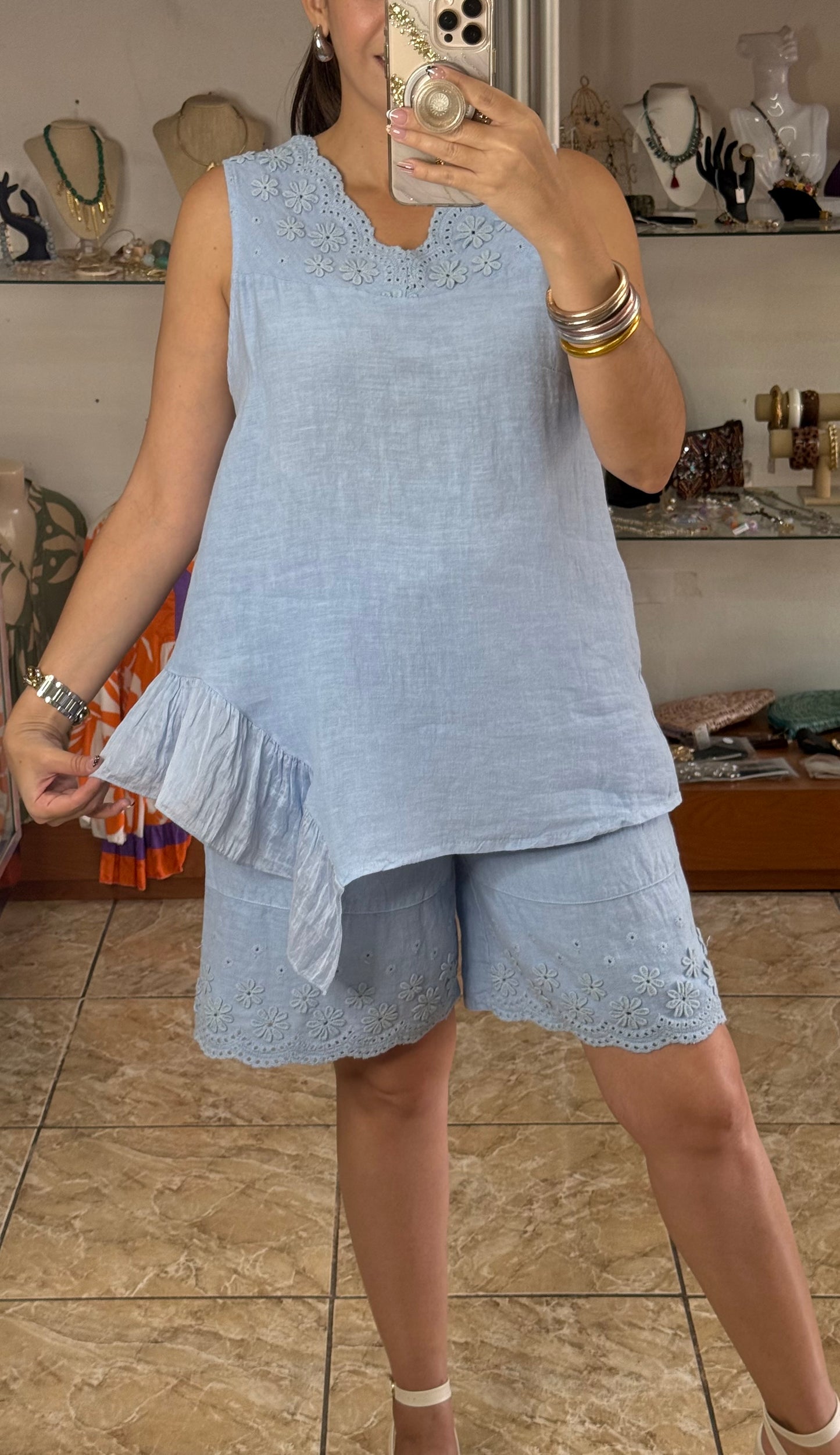 OS Linen Top & Short Set (NO RETURNS OR EXCHANGE)