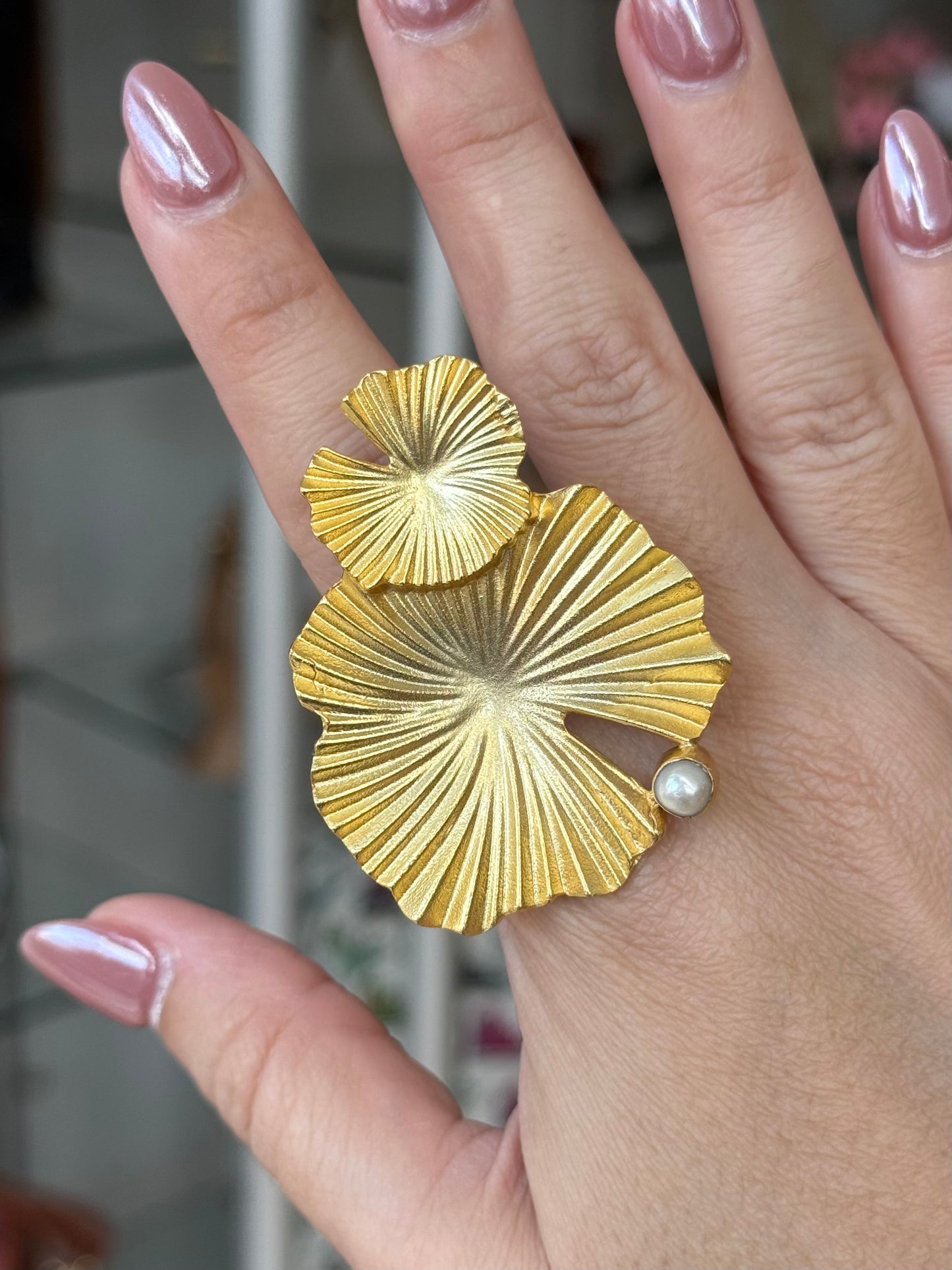 Double Gold Pearl Ring