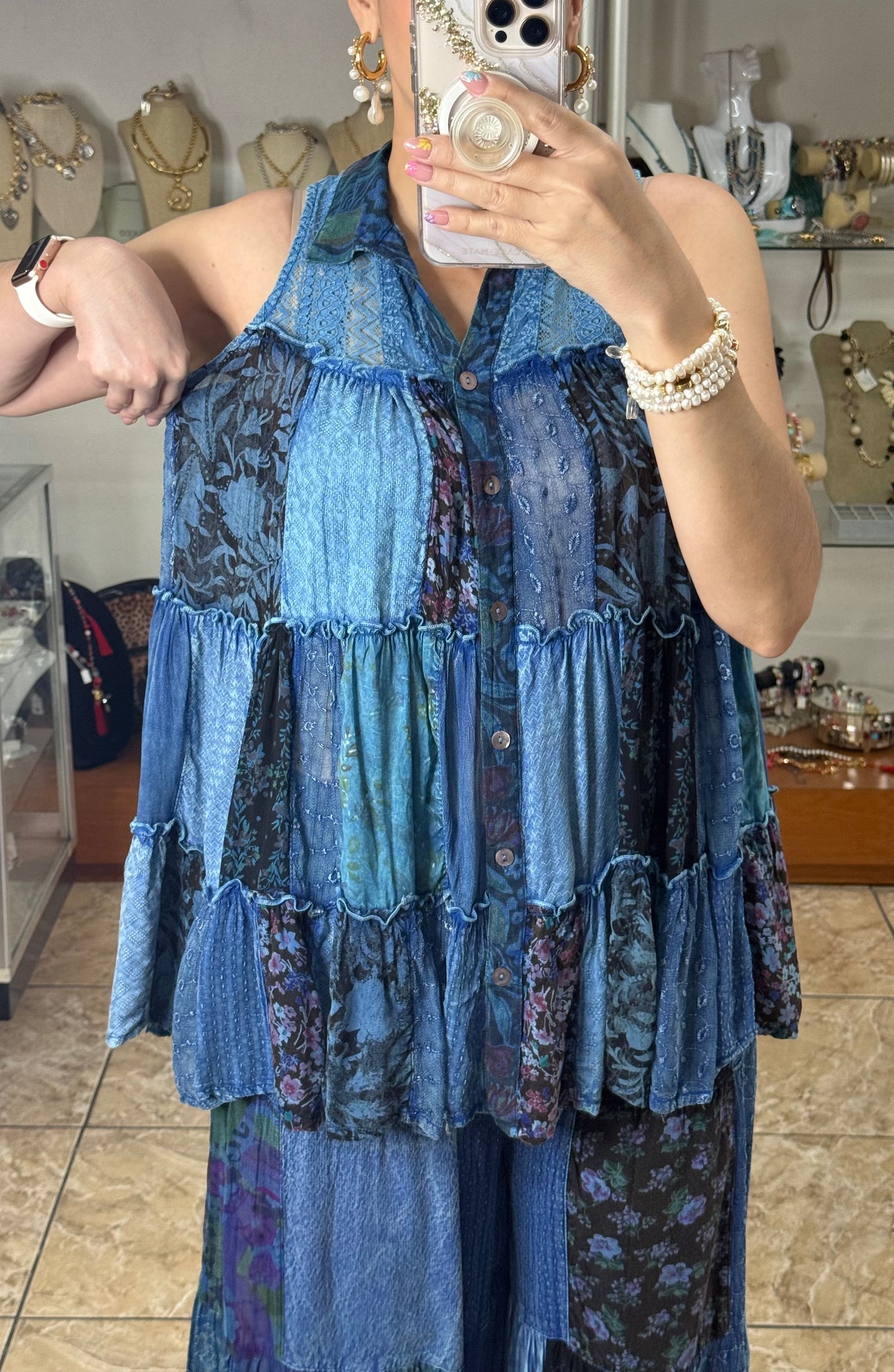 Blue Patches Boho Top and Pant Set (FINAL SALE)