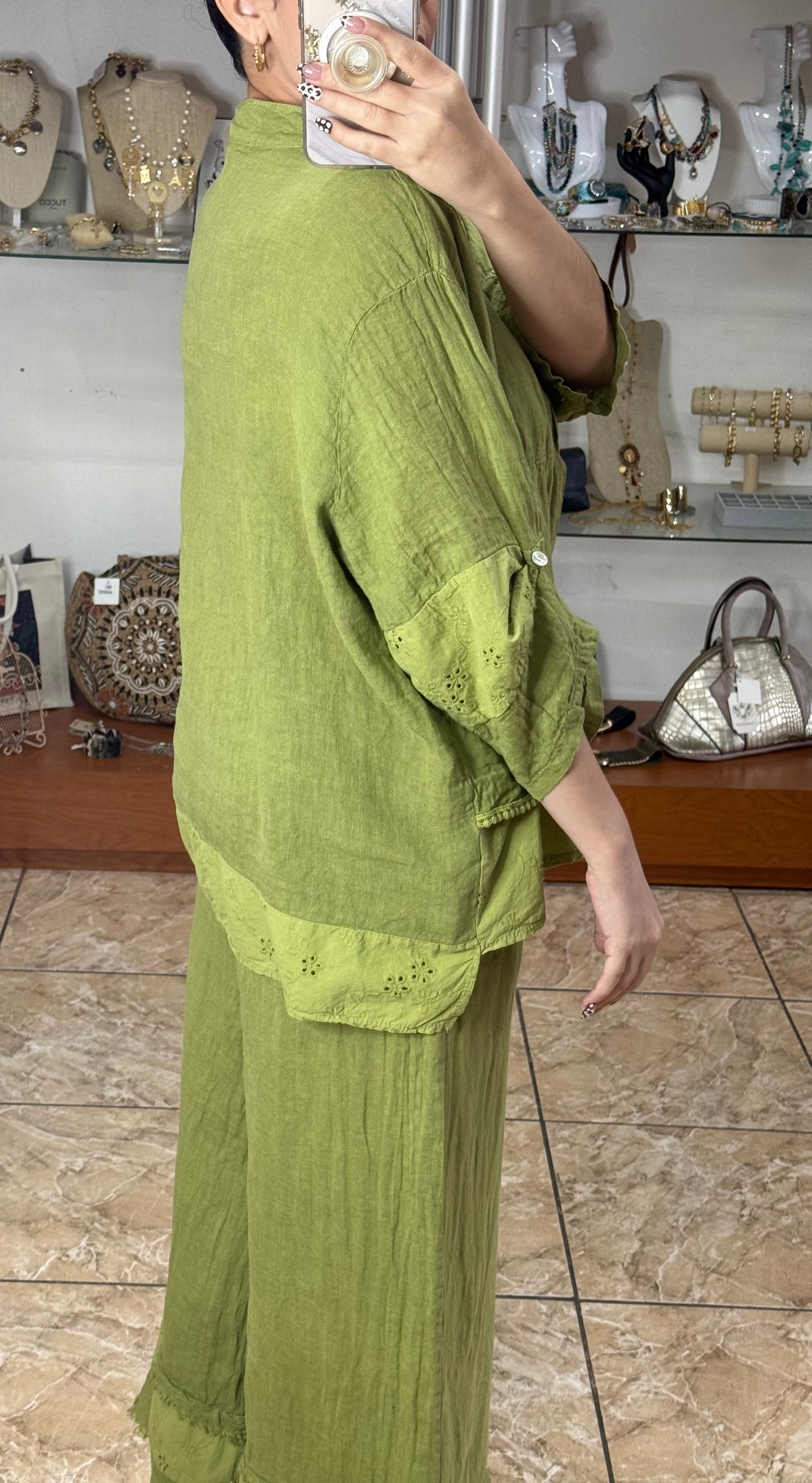 Linen/Eyelet OS Pant Set (FINAL SALE)