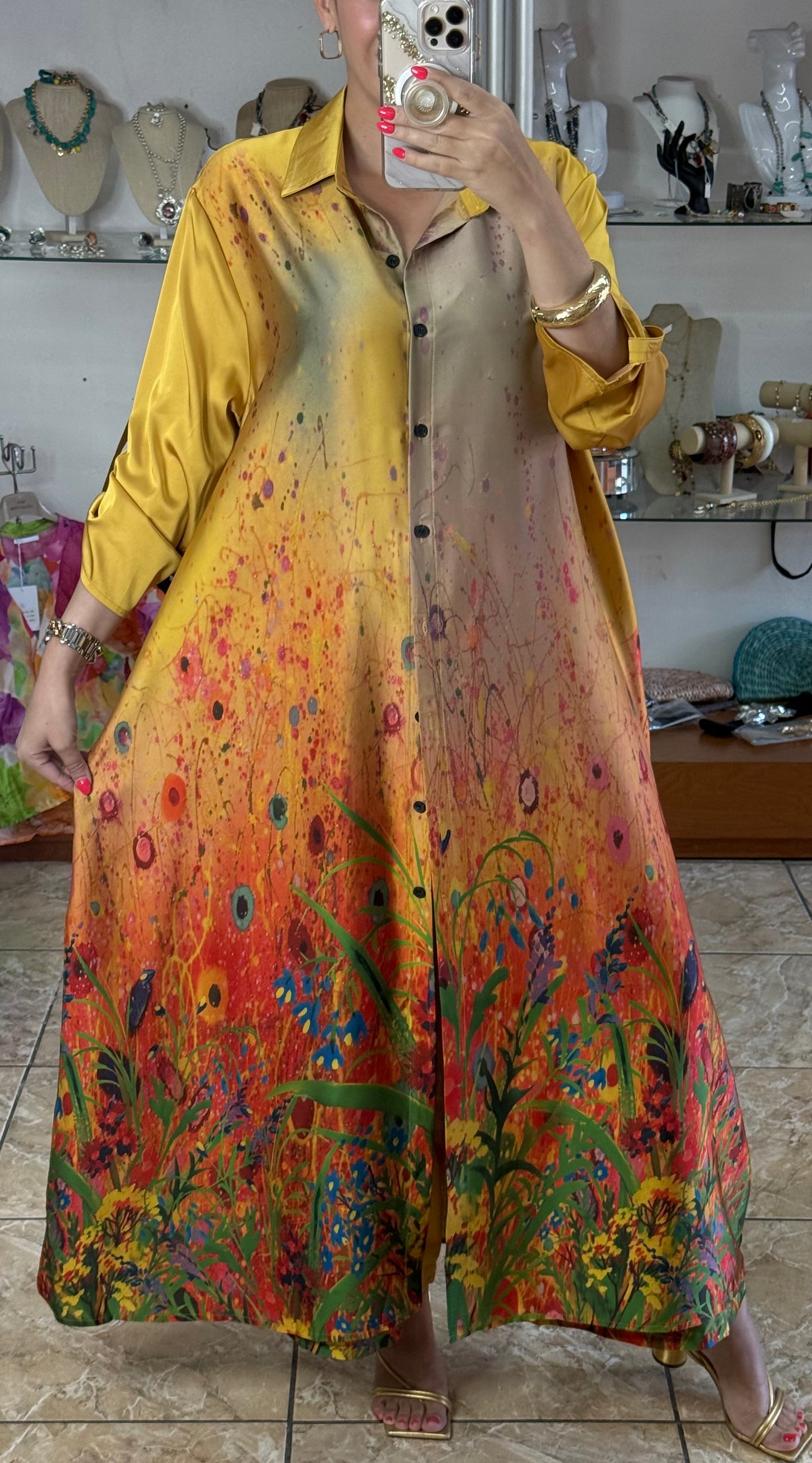Floral Silk OS Top/Dress & Pant Set (NO RETURNS OR EXCHANGE)