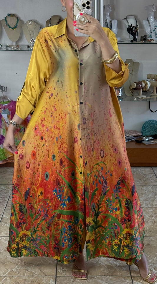 Floral Silk OS Top/Dress & Pant Set (NO RETURNS OR EXCHANGE)