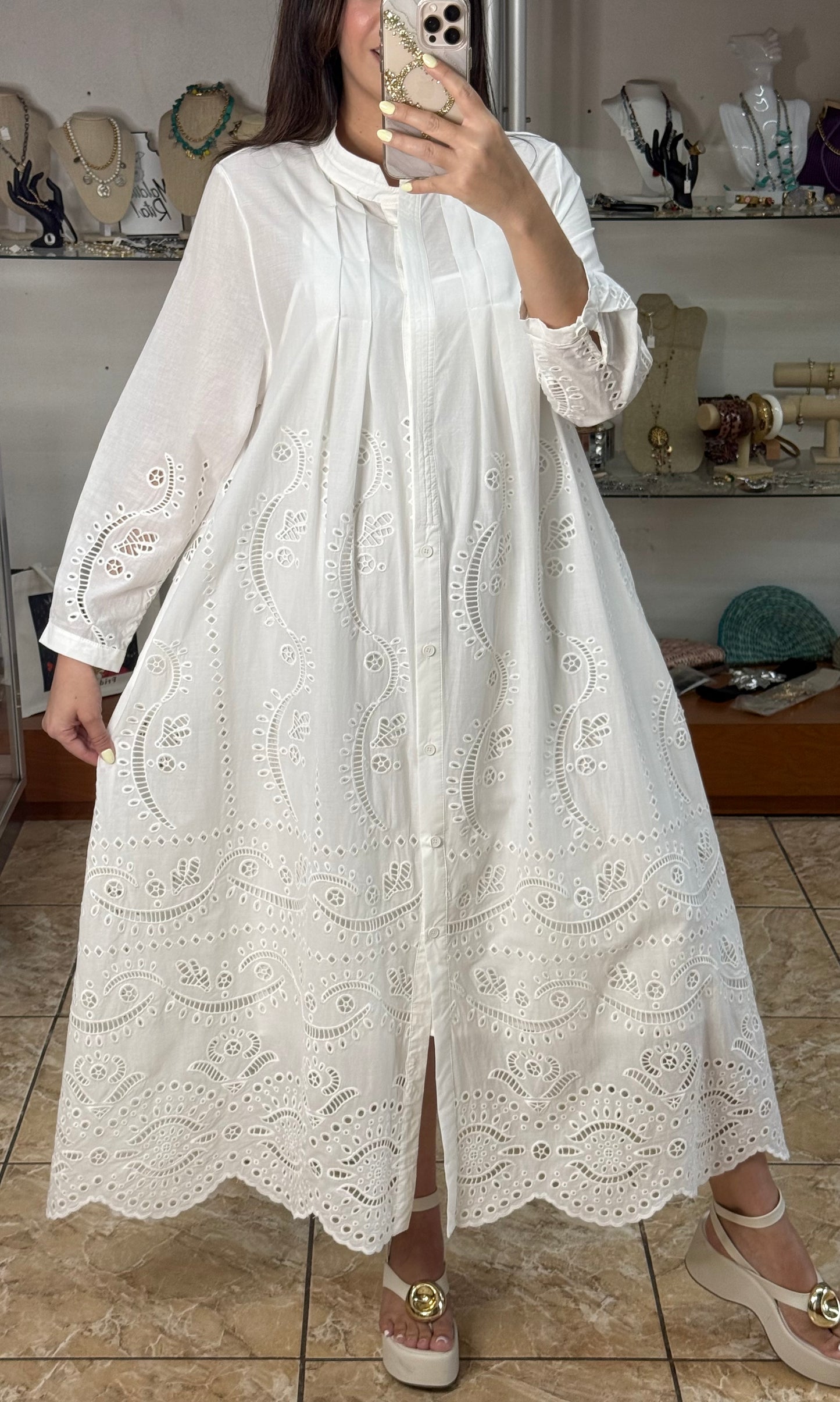 Long Sleeves Embroidered OS Maxi Dress (NO RETURNS OR EXCHANGE)