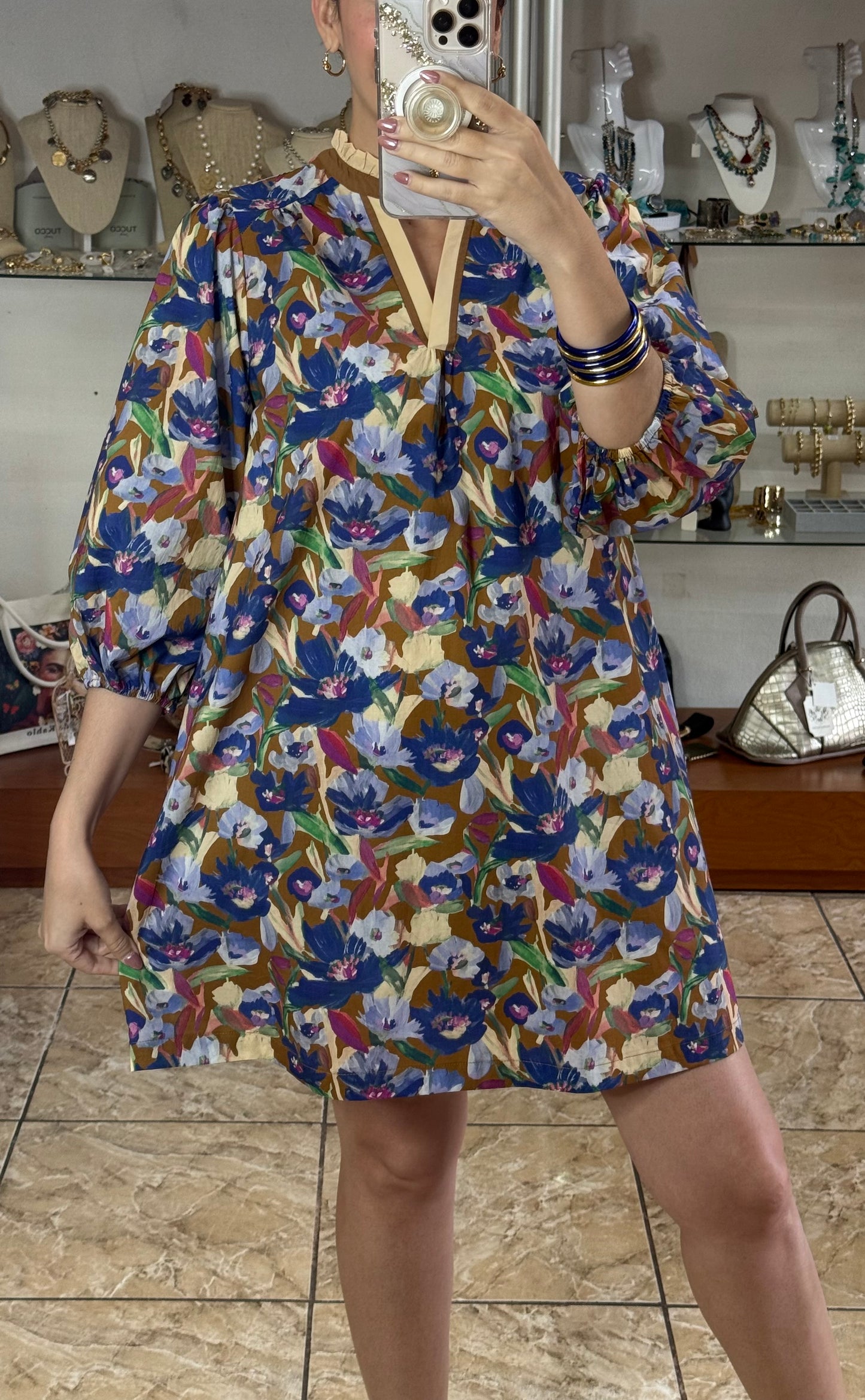 Brown/Blue Floral Dress
