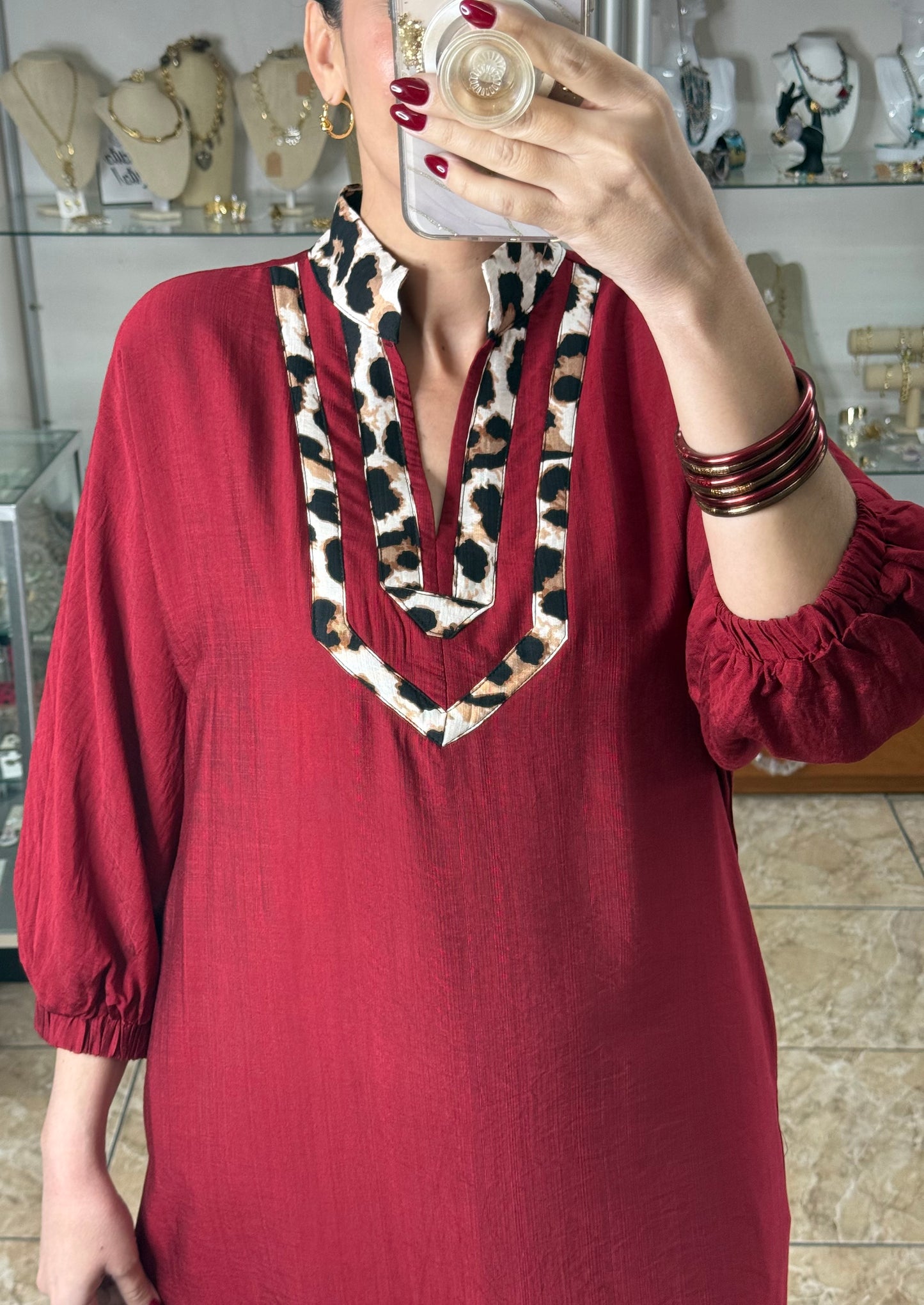 Burgundy/Leopard Maxi Dress