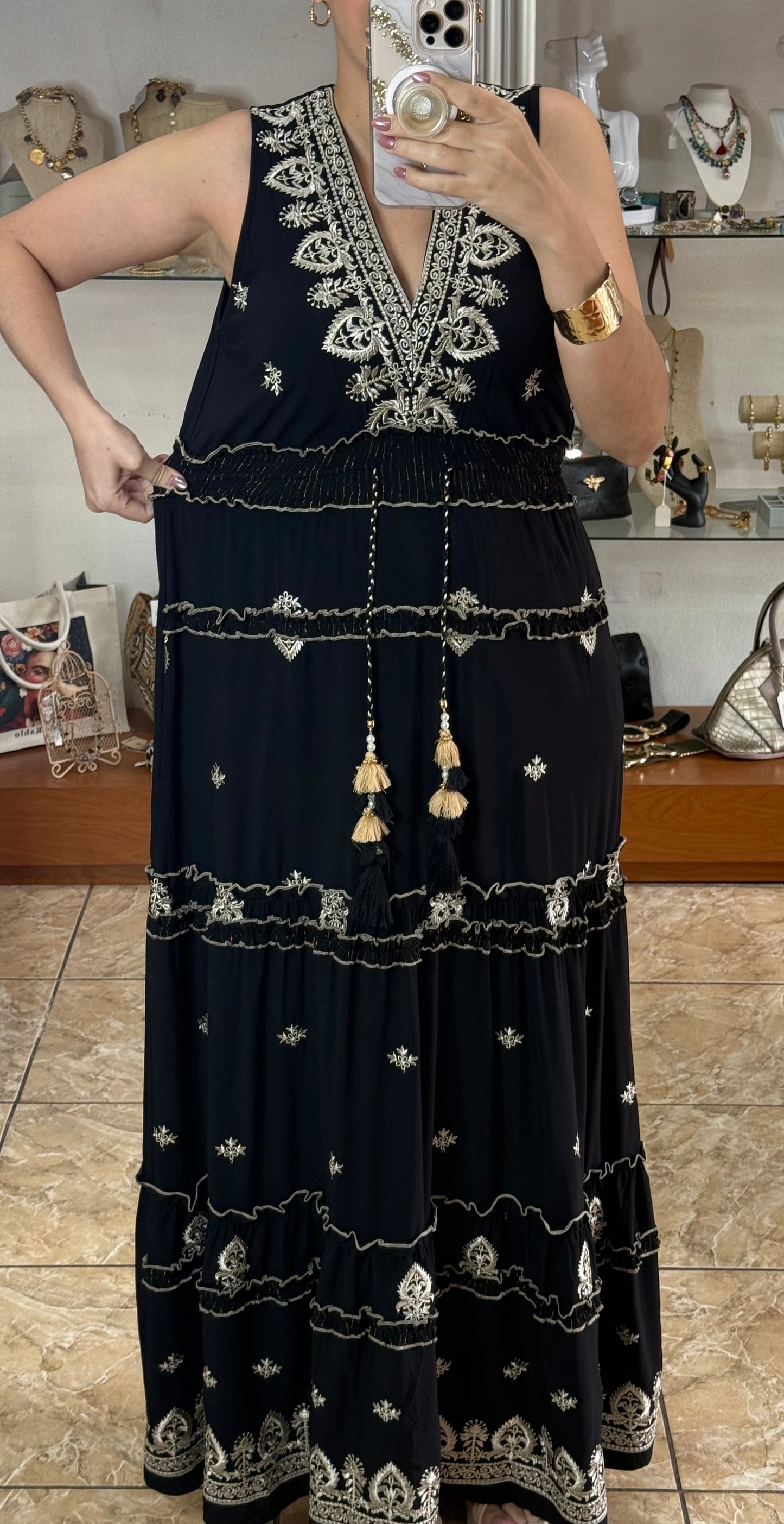 Black/Gold OS Maxi Boho Dress (FINAL SALE)