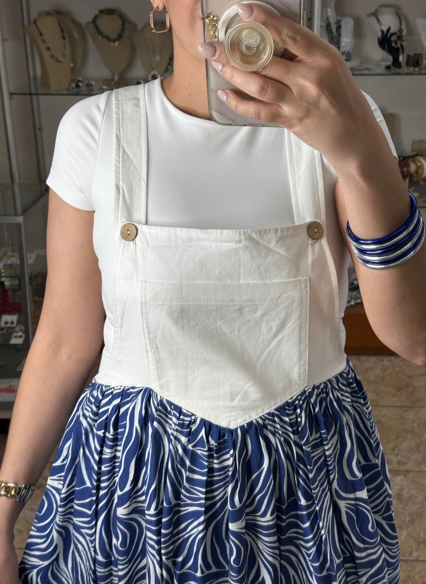Navy Mix Overall Dress