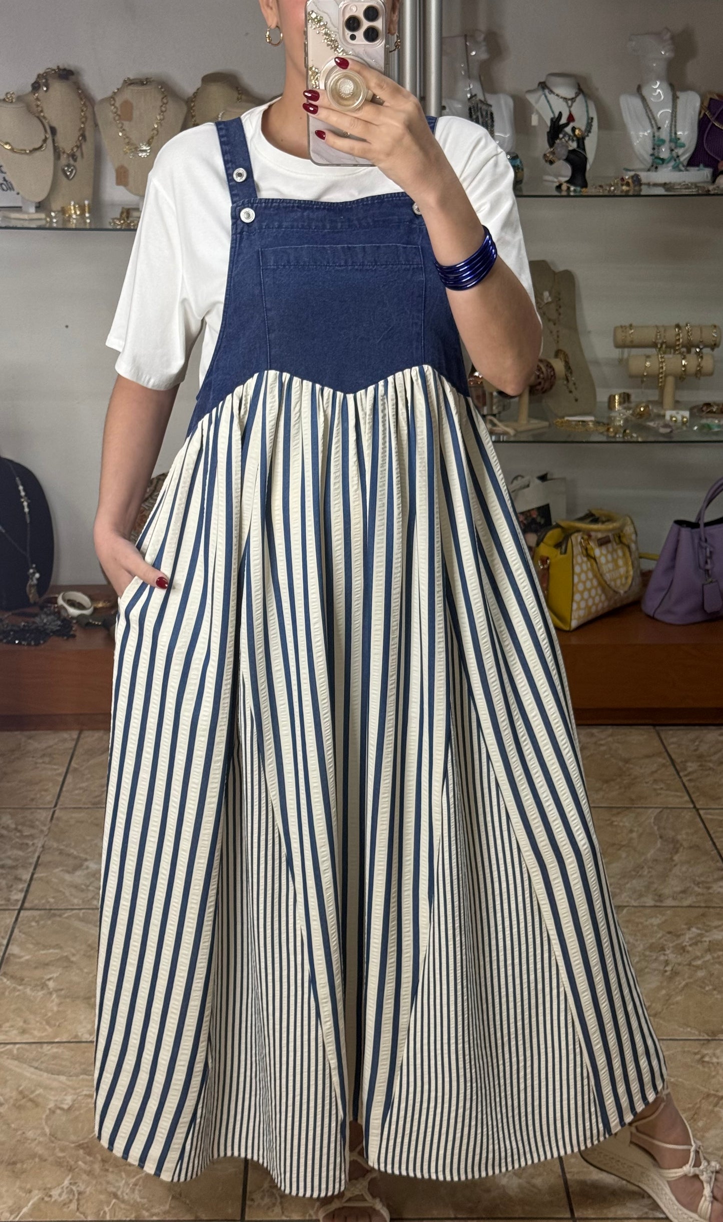 Stripes Denim Overall Dress (Top Not Included)