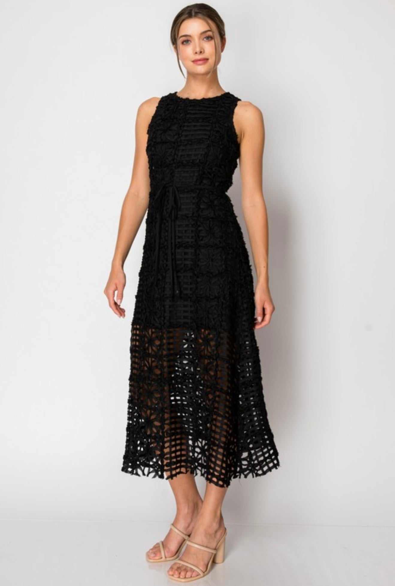 Black Crochet Lace Midi Dress