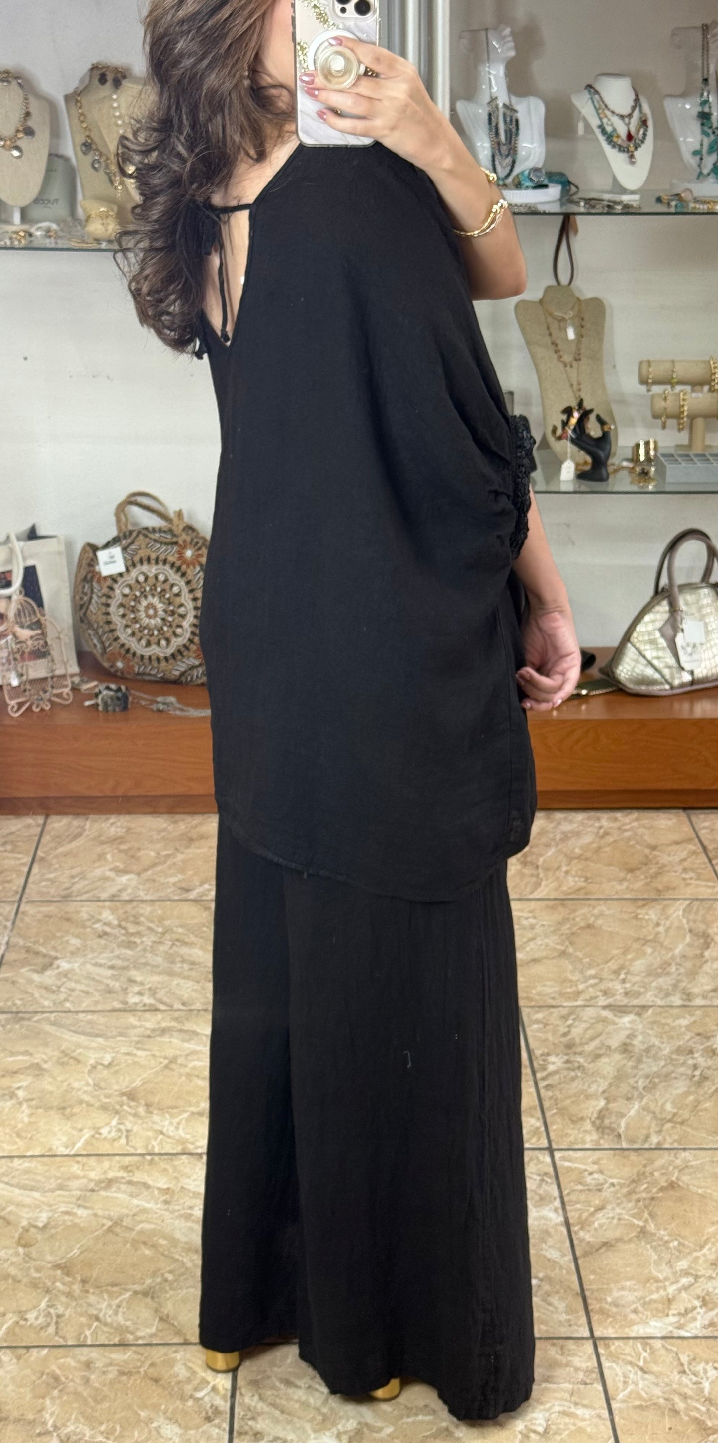 Black OS Linen Pant Set (FINAL SALE)