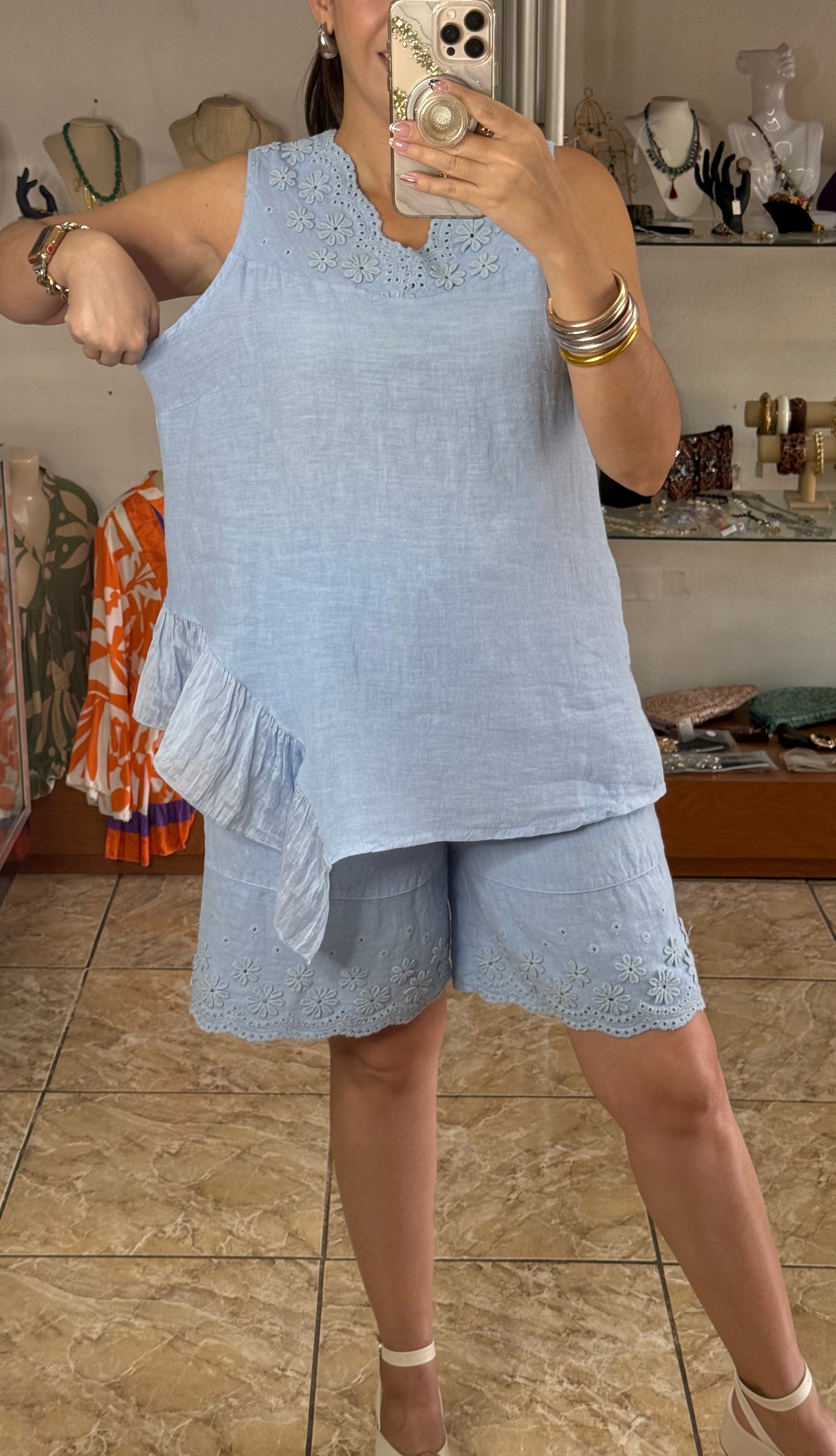 OS Linen Top & Short Set (NO RETURNS OR EXCHANGE)