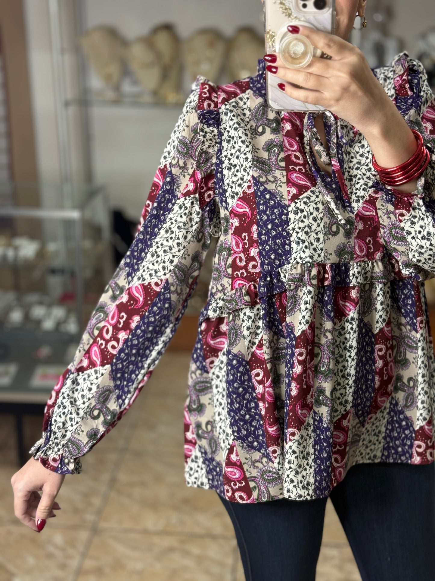 Long Sleeves Paisley Mix Top (FINAL SALE)