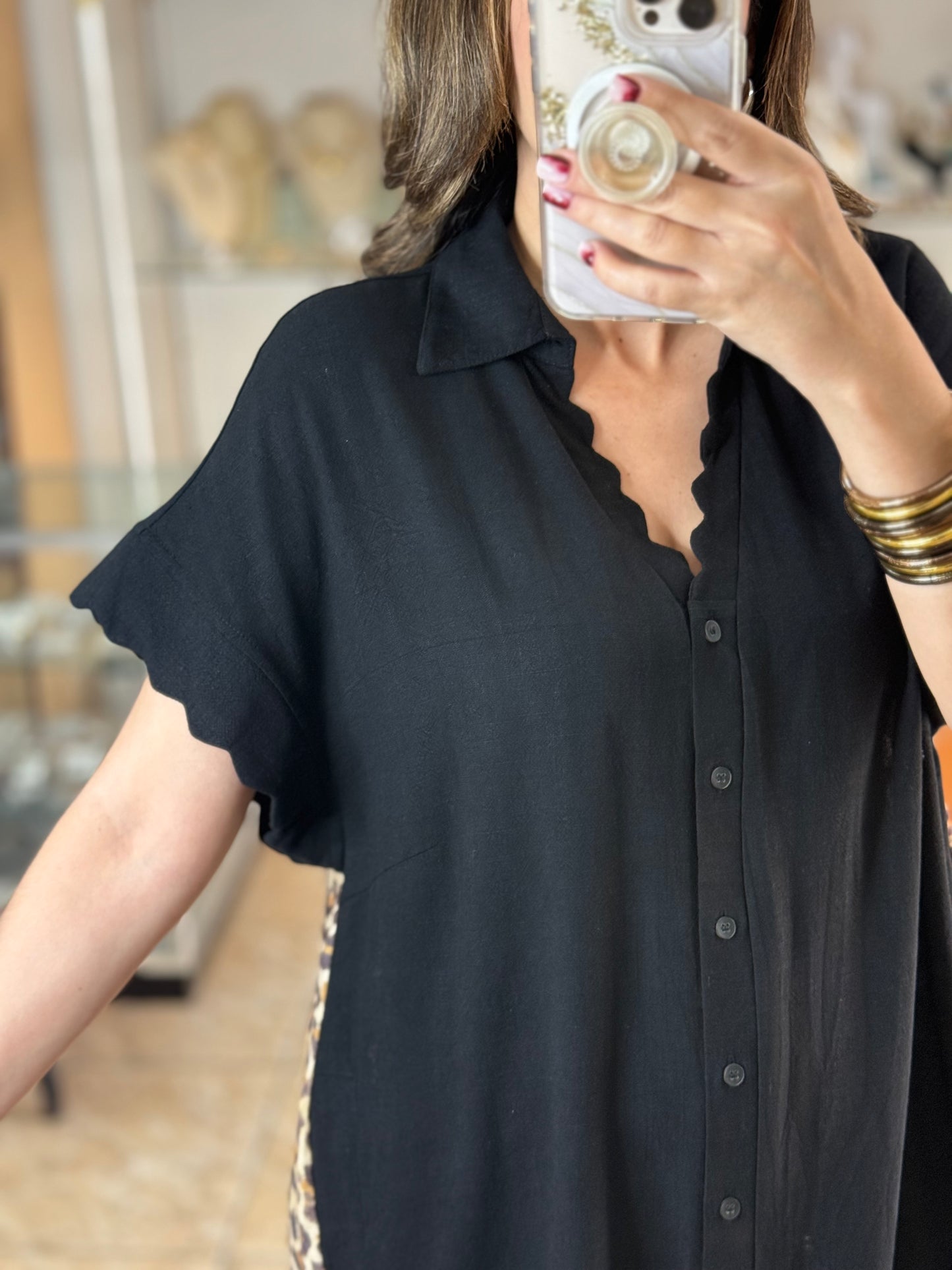 Black/Leopard Button Down Dress