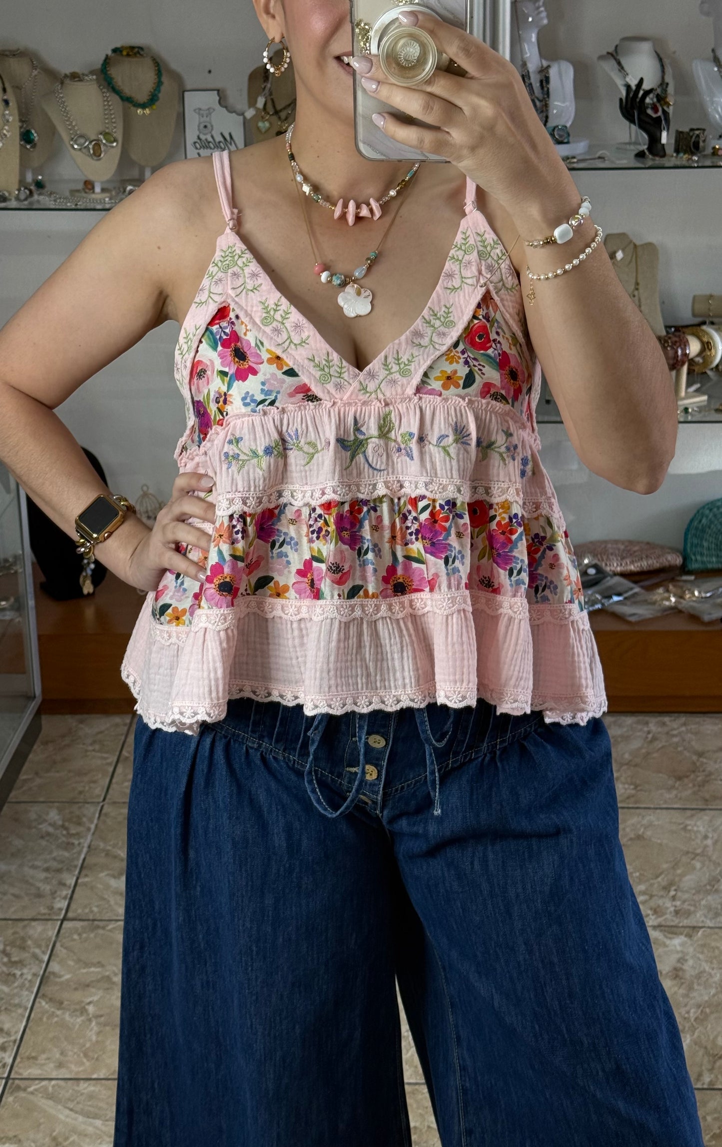 Pink Floral Doll Top