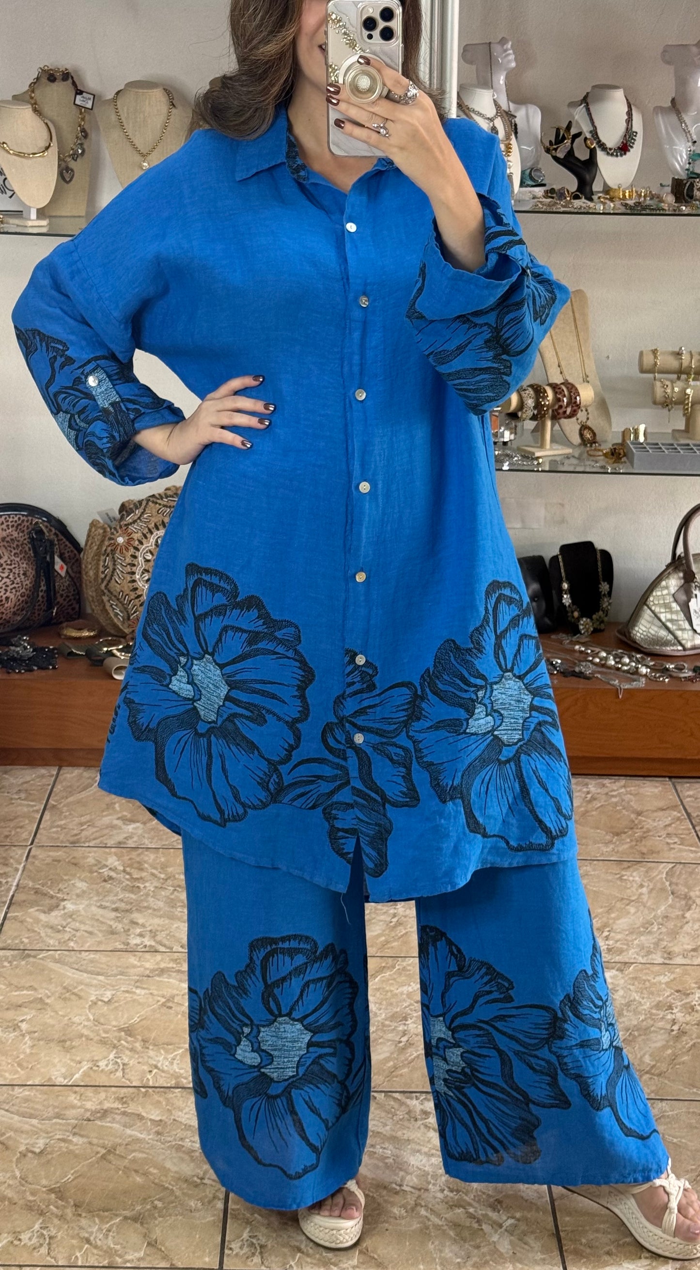 Blue Floral OS Linen Set (FINAL SALE)