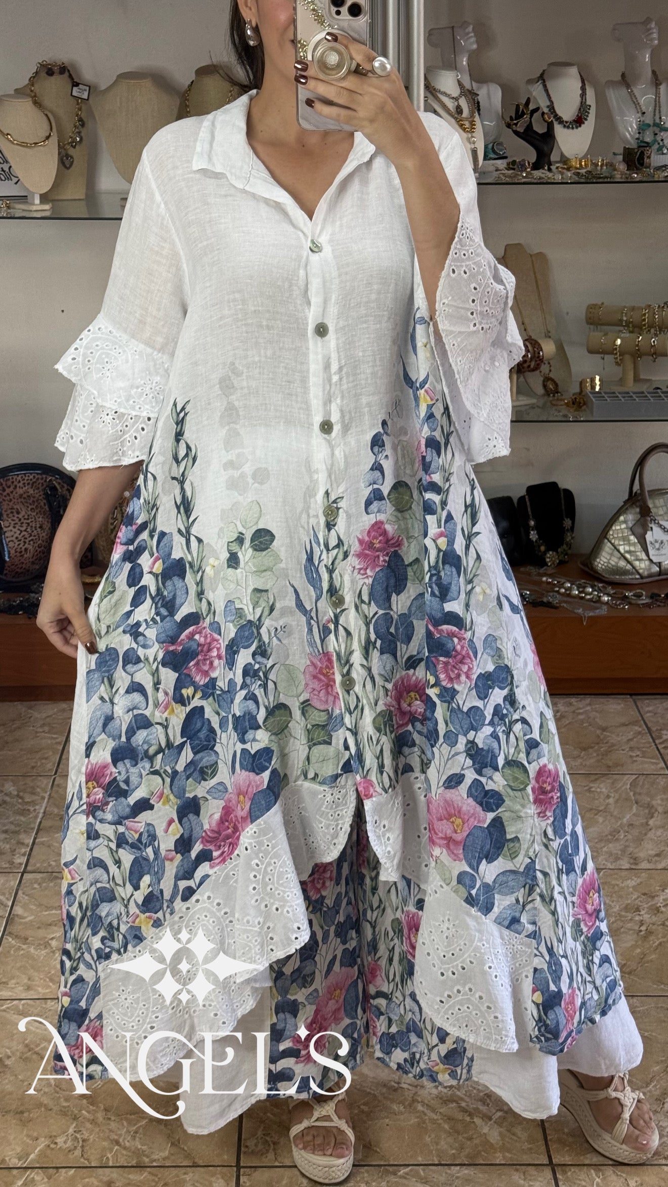 Linen Floral OS Top/Dress and Pant Set (FINAL SALE)