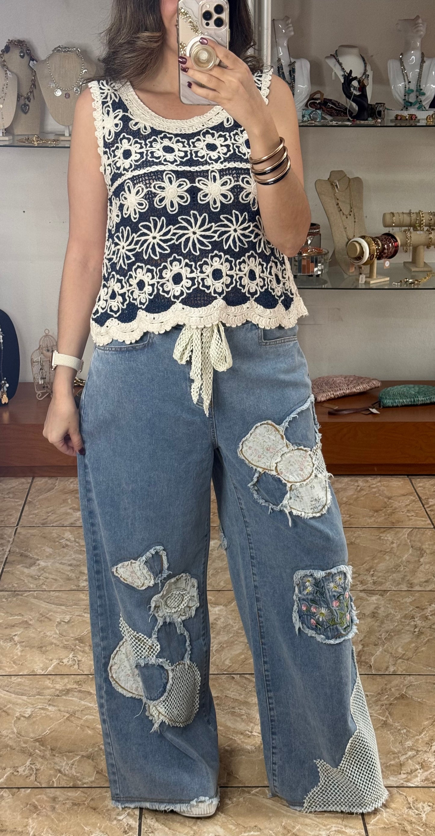 Floral Patches Denim Pant