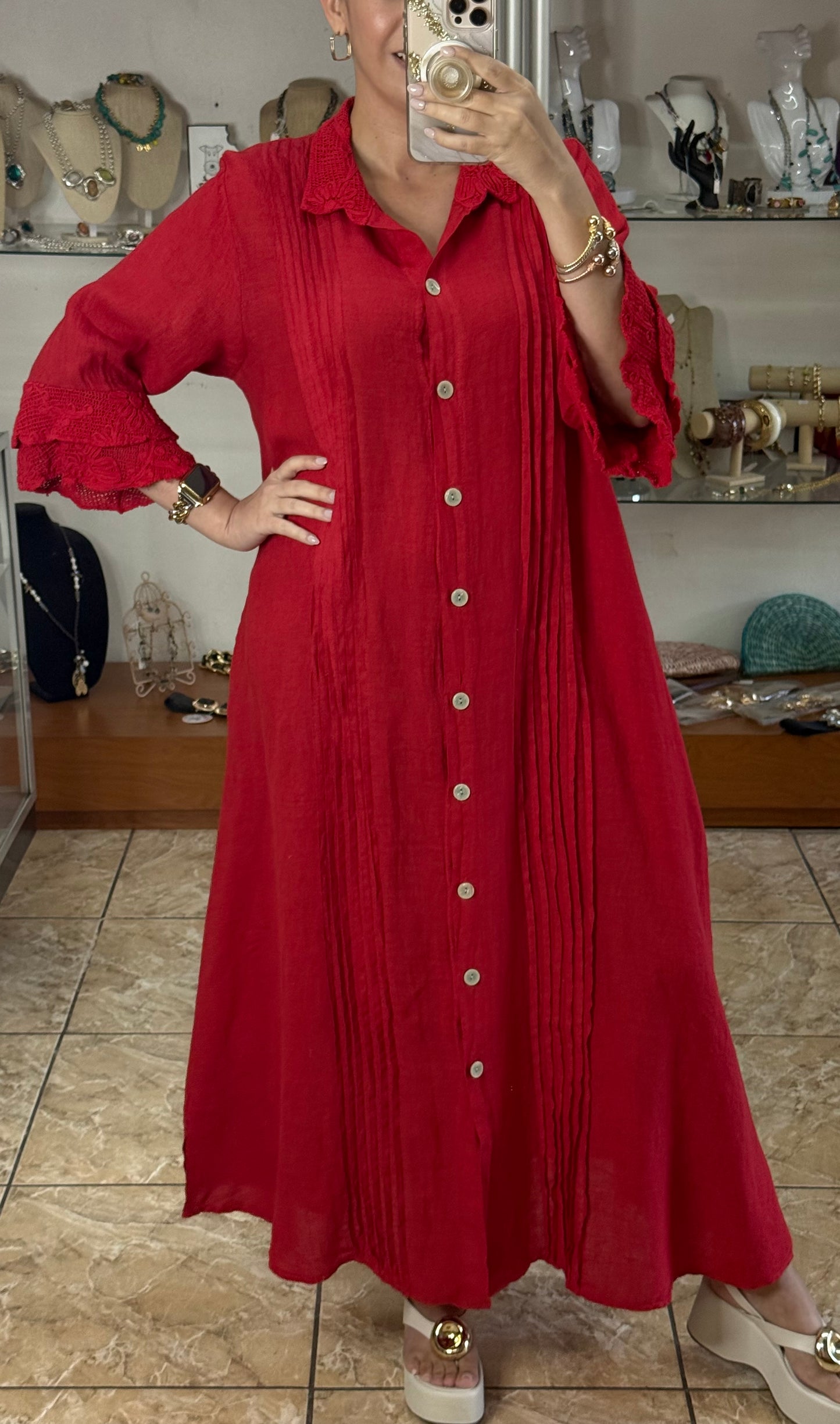 Camelia OS Linen Maxi Dress (NO RETURNS OR EXCHANGE)