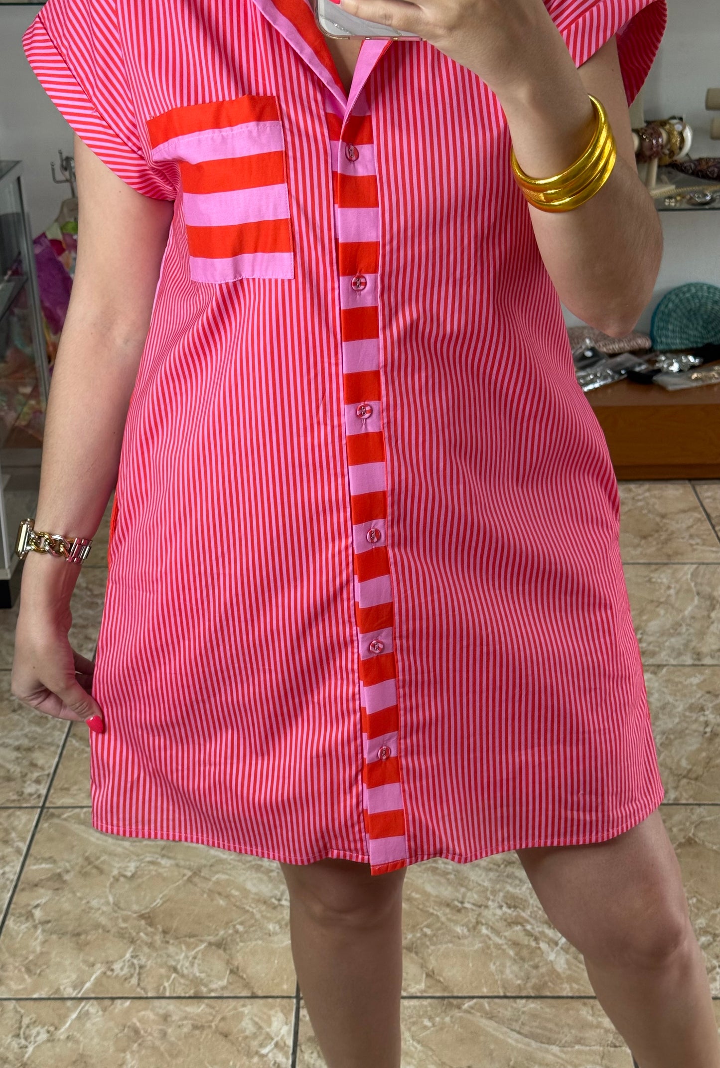 Pink/Orange Stripes Mini Dress