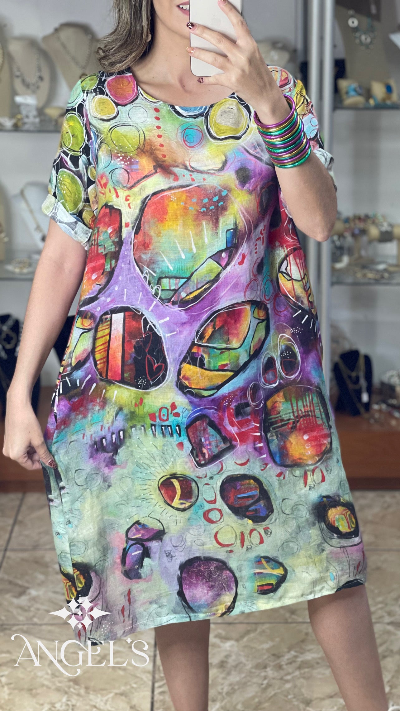 Multicolor OS Linen Midi Dress